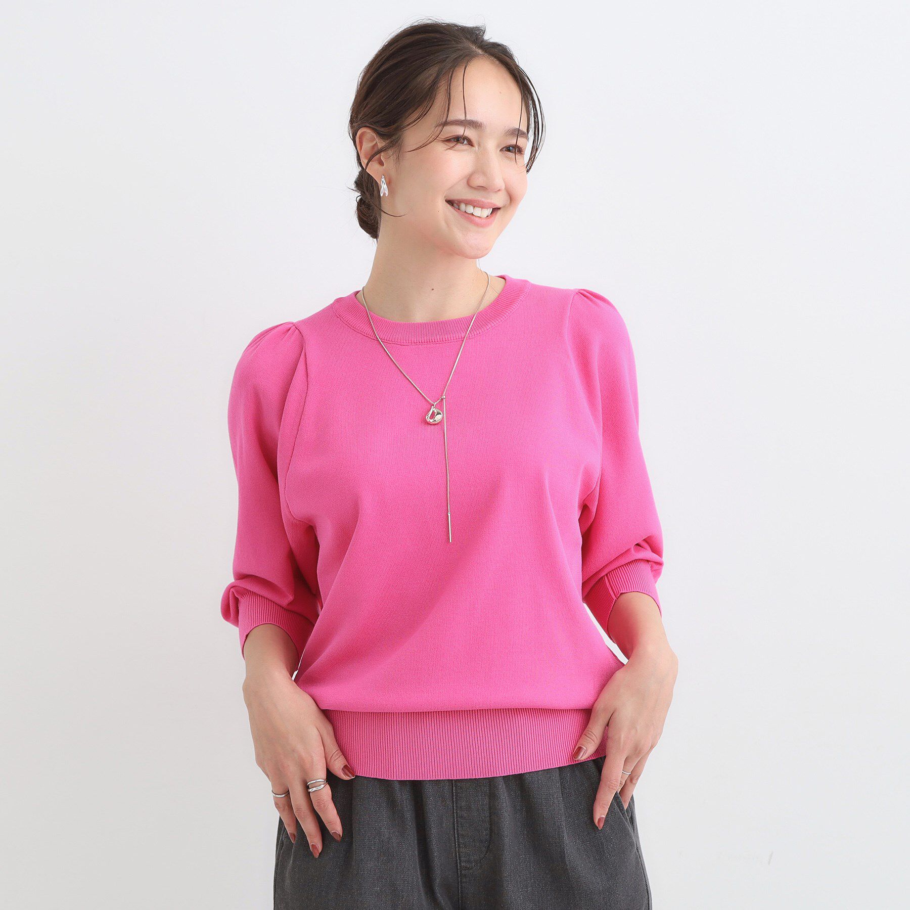 SHOO･LA･RUE「【洗濯機可/S-LL/アンサンブル可】8分袖で手元を華奢に魅せる さらっとタッチニット」|ニット・セーター|