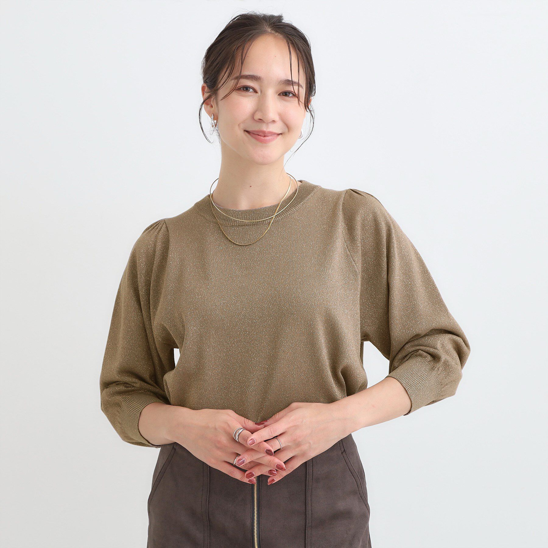 SHOO･LA･RUE「【洗濯機可/S-LL/アンサンブル可】8分袖で手元を華奢に魅せる さらっとタッチニット」|ニット・セーター|