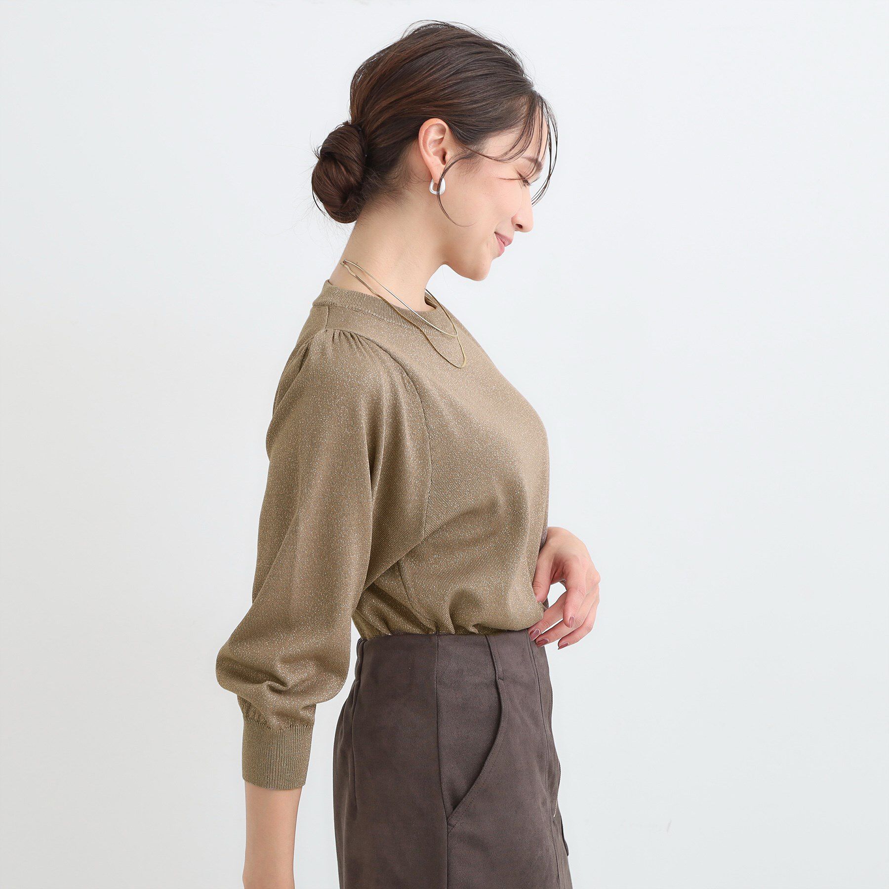 SHOO･LA･RUE「【洗濯機可/S-LL/アンサンブル可】8分袖で手元を華奢に魅せる さらっとタッチニット」|ニット・セーター|