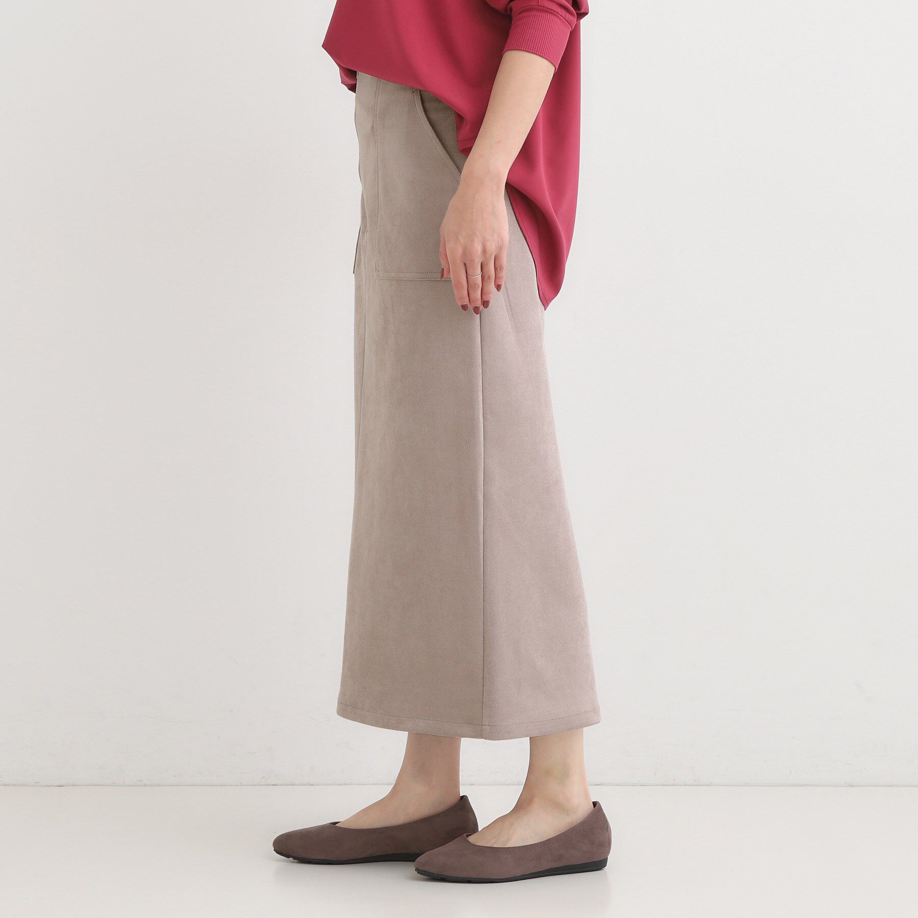 SHOO･LA･RUE「【洗濯機可】上品できれい見え フェイクスエード ナロースカート」|スカート|