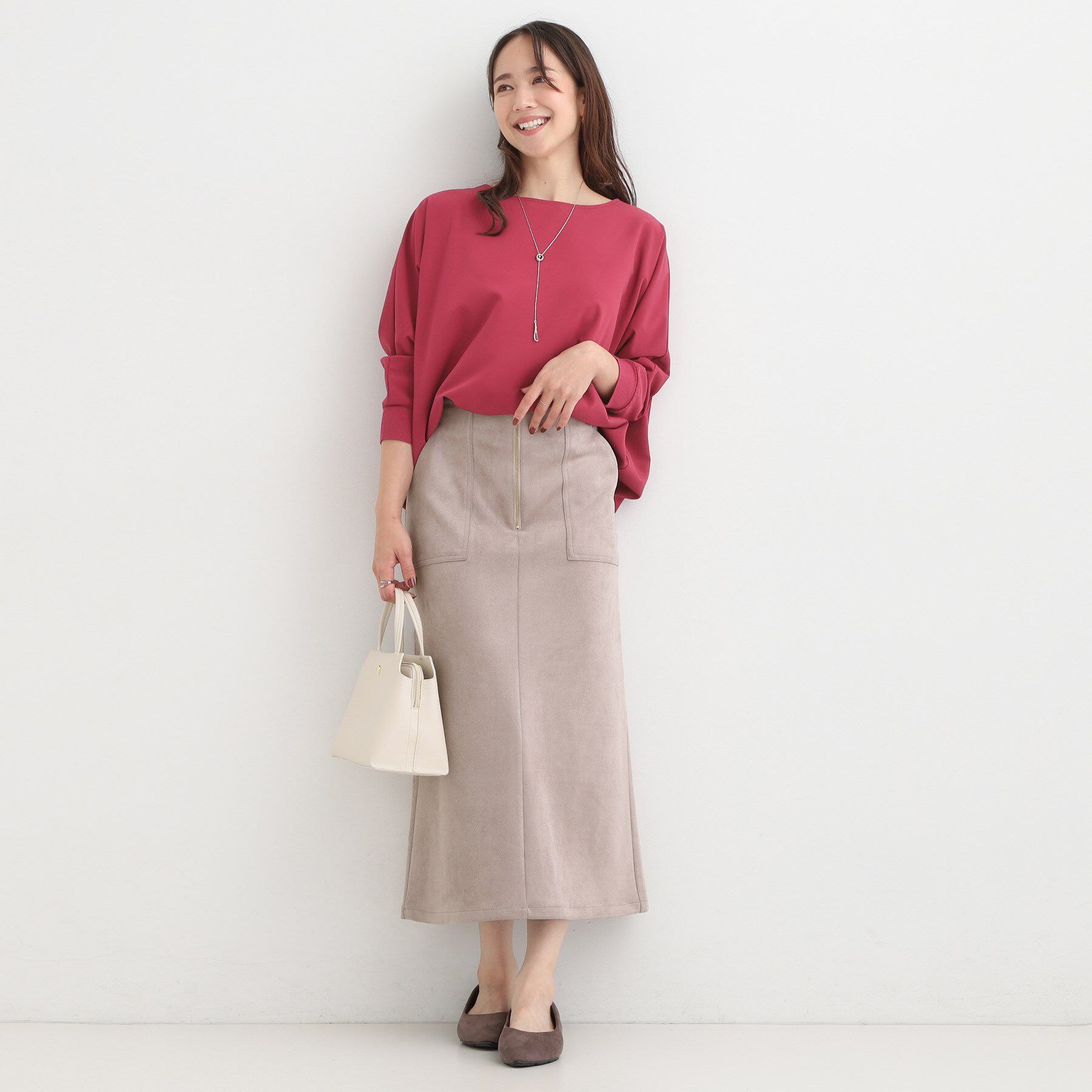 SHOO･LA･RUE「【洗濯機可】上品できれい見え フェイクスエード ナロースカート」|スカート|