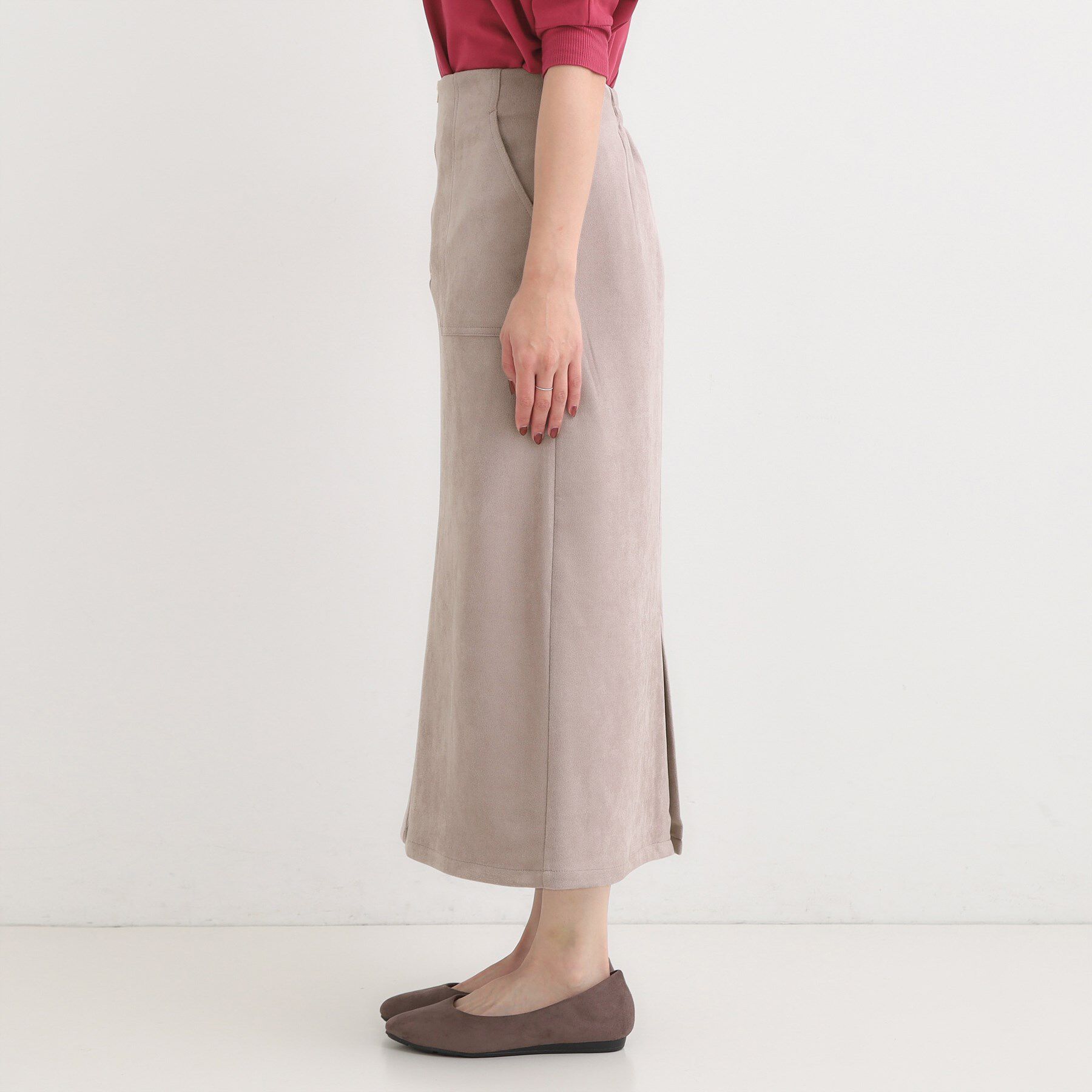 SHOO･LA･RUE「【洗濯機可】上品できれい見え フェイクスエード ナロースカート」|スカート|