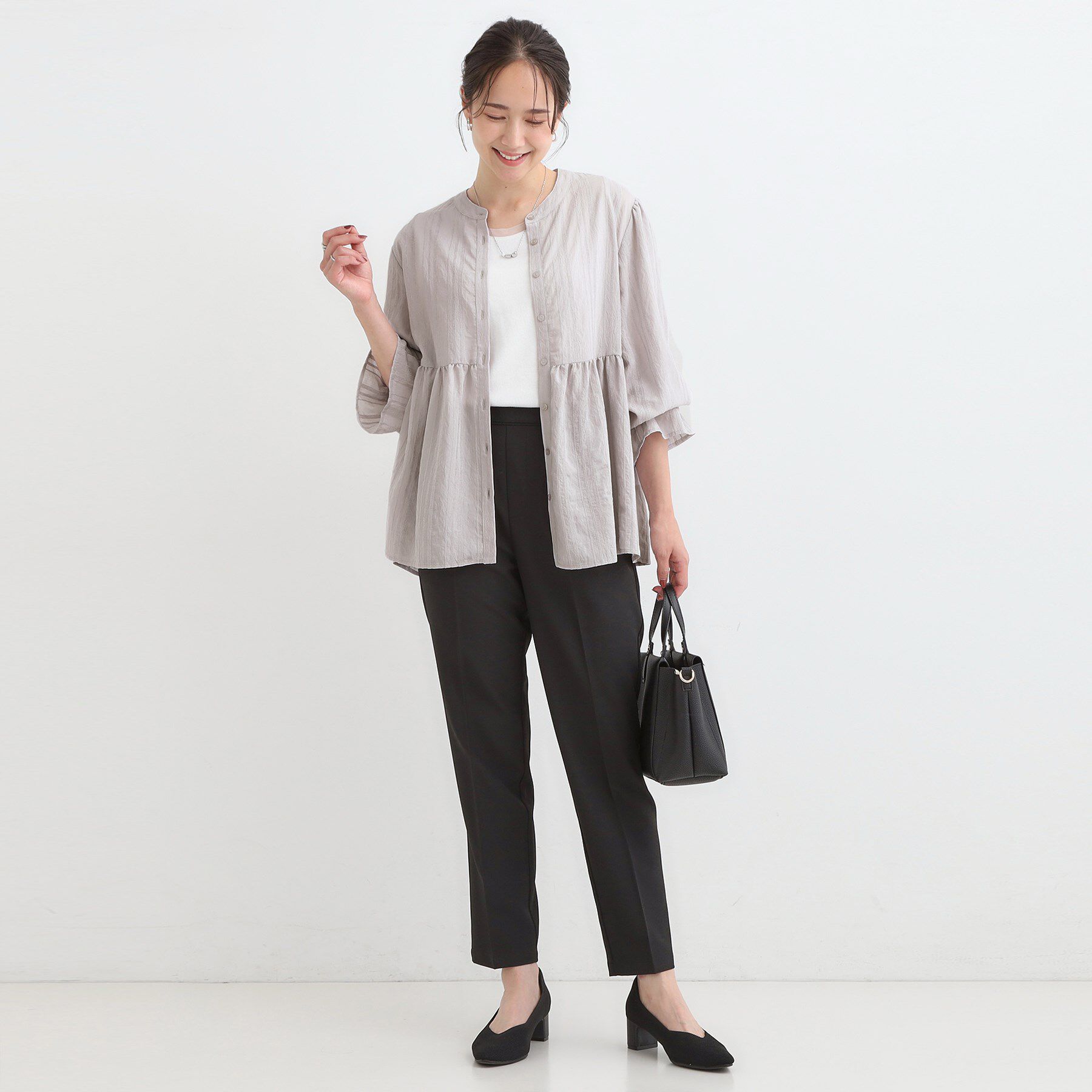 SHOO･LA･RUE「【S-LL】大人フェミニン ペプラム風フリルブラウス」|シャツ・ブラウス|