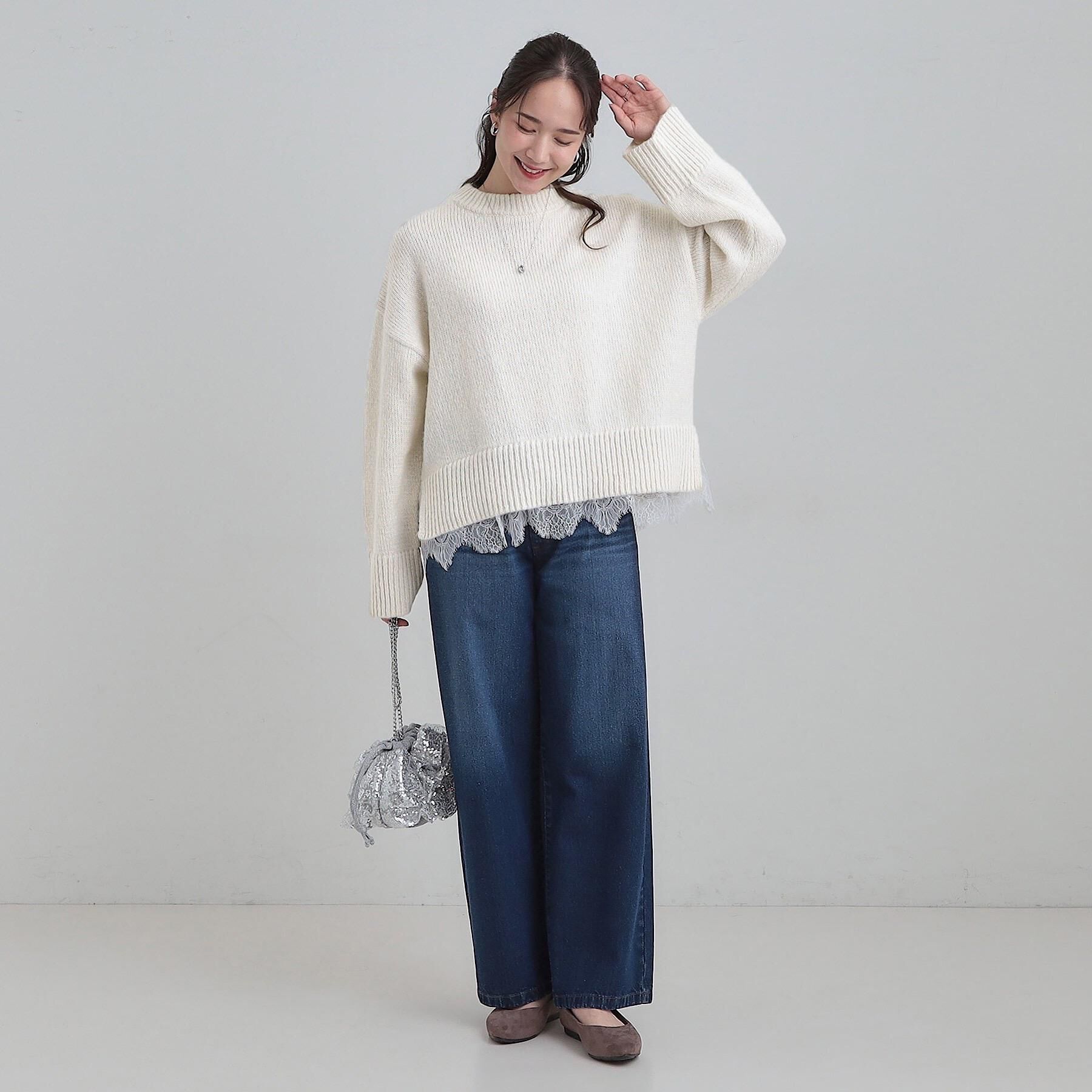 SHOO･LA･RUE「【S-LL】脚のラインを拾いにくい デニムワイドパンツ」|デニム|