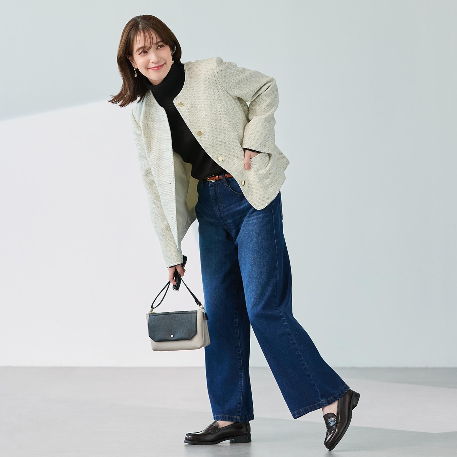 SHOO･LA･RUE「【S-LL】脚のラインを拾いにくい デニムワイドパンツ」|デニム|