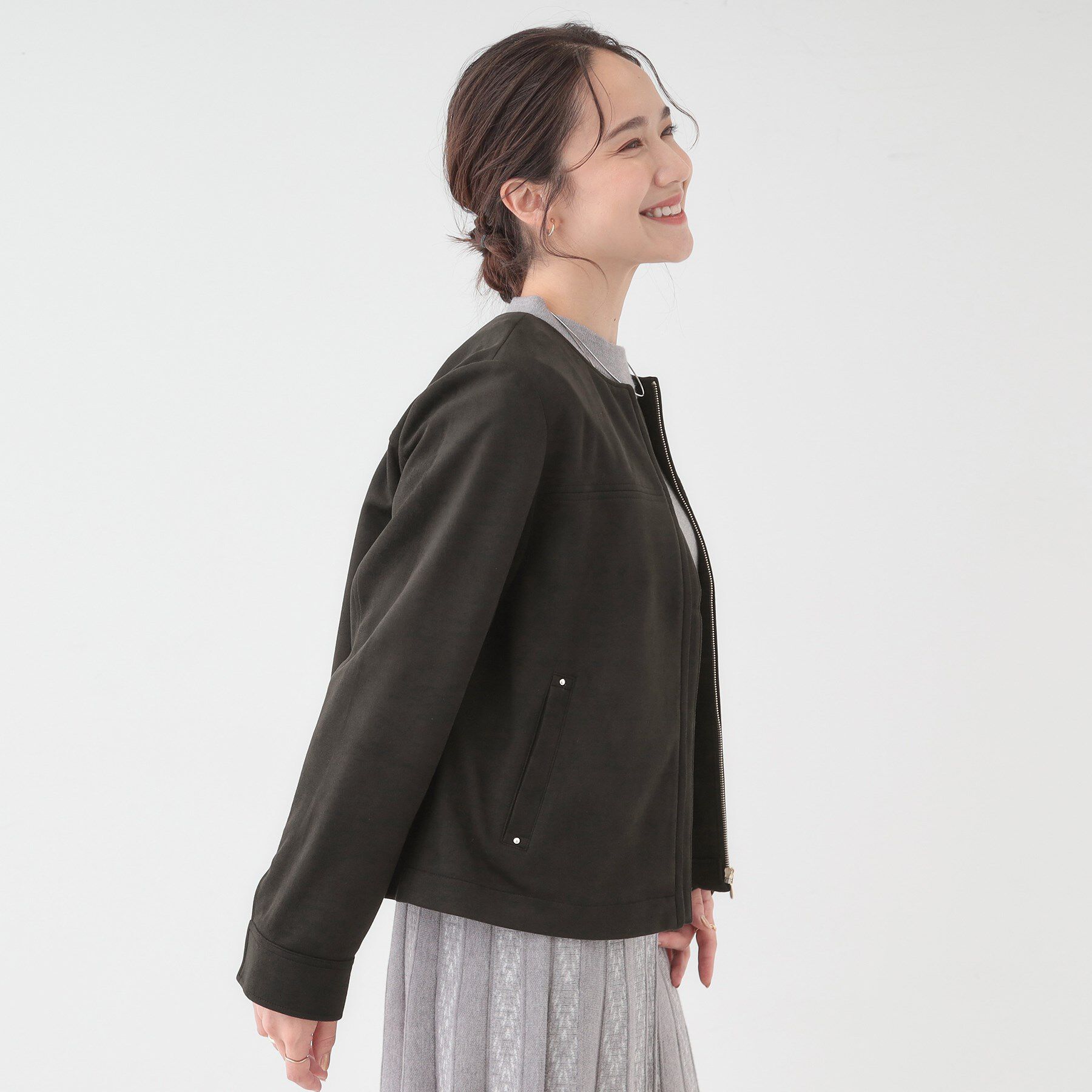 SHOO･LA･RUE「【S-LL】上品さを纏う やわらか フェイクスエードブルゾン」|ブルゾン・スタジャン|