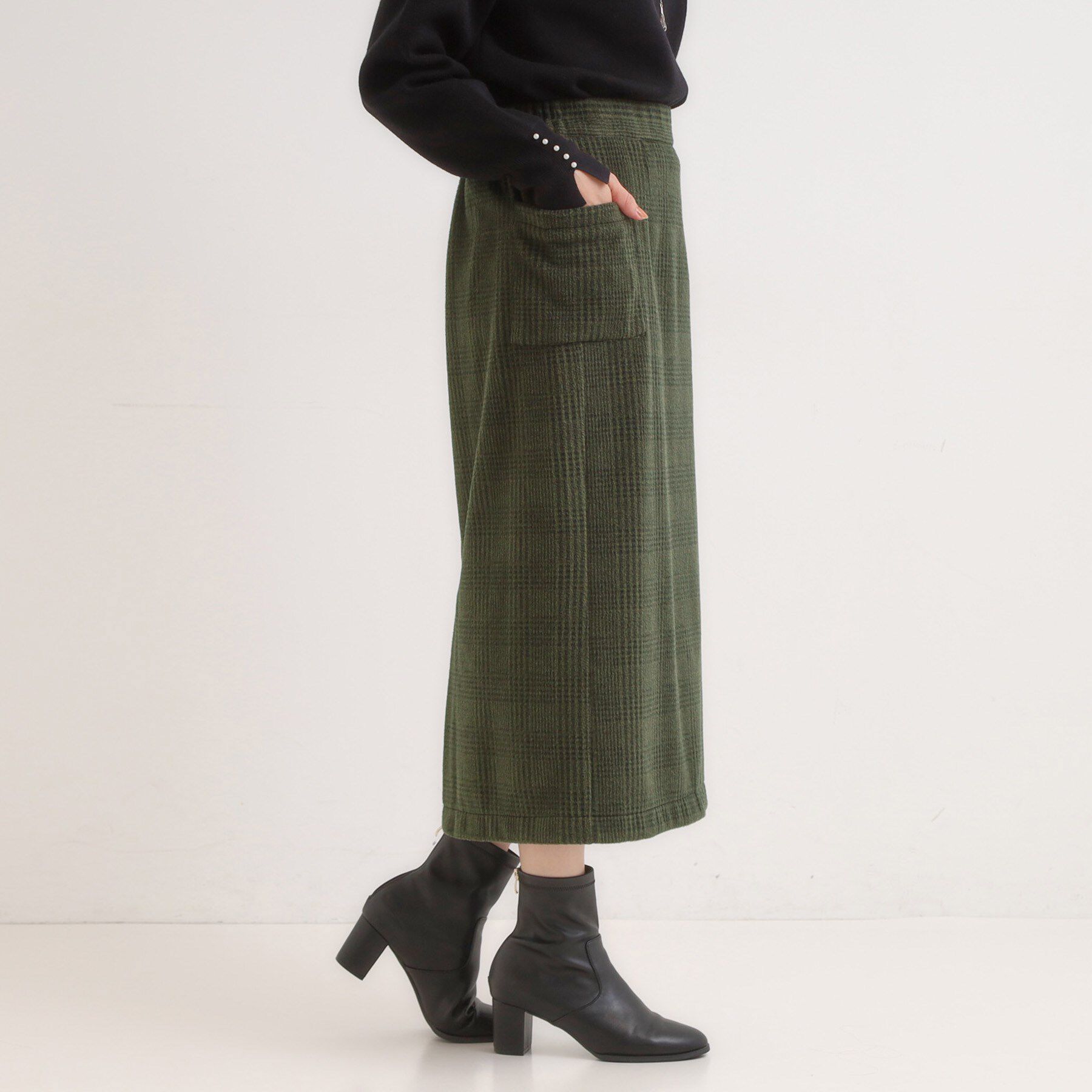 SHOO･LA･RUE「【S-LL/あったか】大人レディな着こなしに シャギーチェックスカート」|スカート|