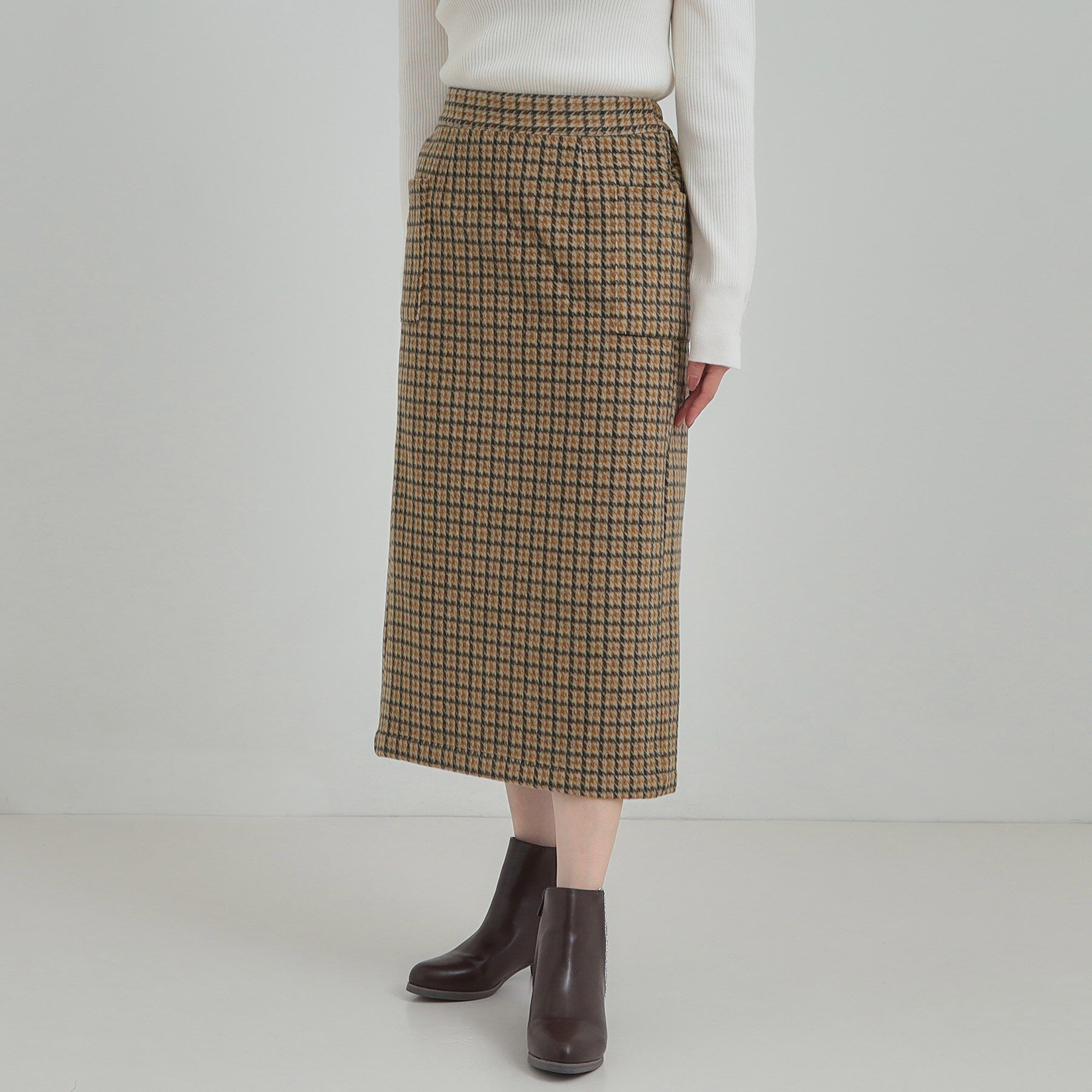 SHOO･LA･RUE「【S-LL/あったか】大人レディな着こなしに シャギーチェックスカート」|スカート|