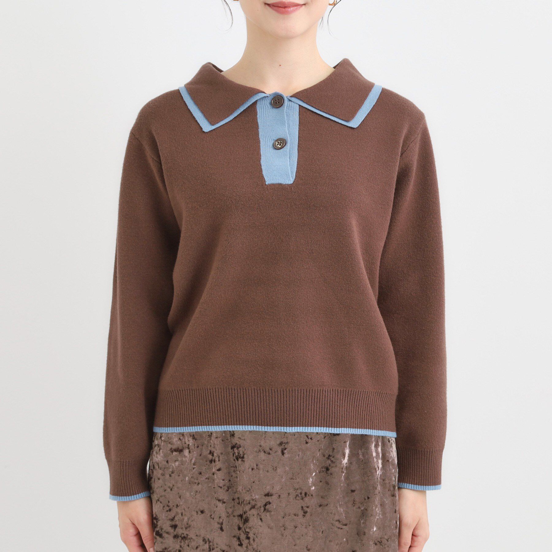 SHOO･LA･RUE「【S-LL】配色がポイントの2枚襟ポロニット」|ニット・セーター|