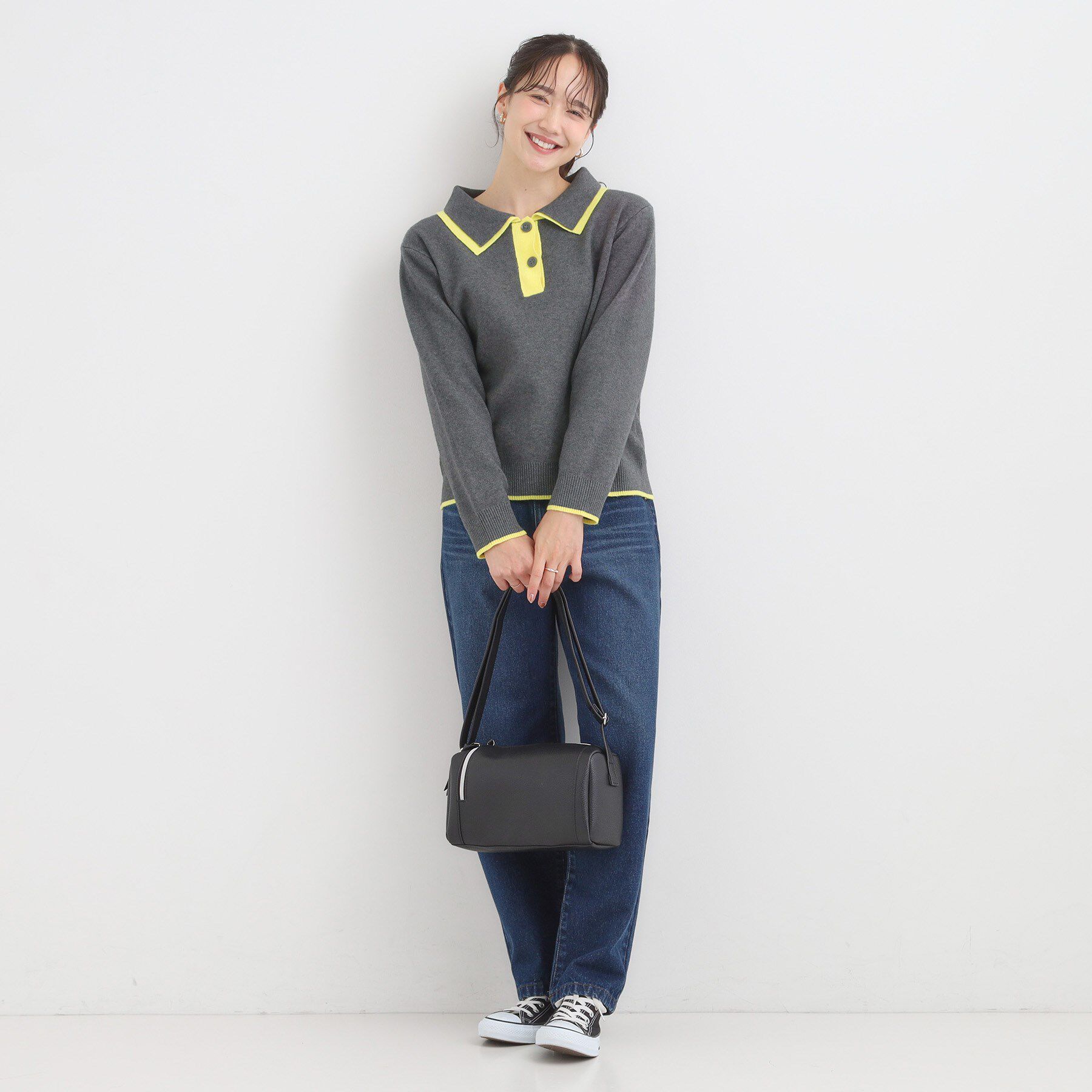 SHOO･LA･RUE「【S-LL】配色がポイントの2枚襟ポロニット」|ニット・セーター|