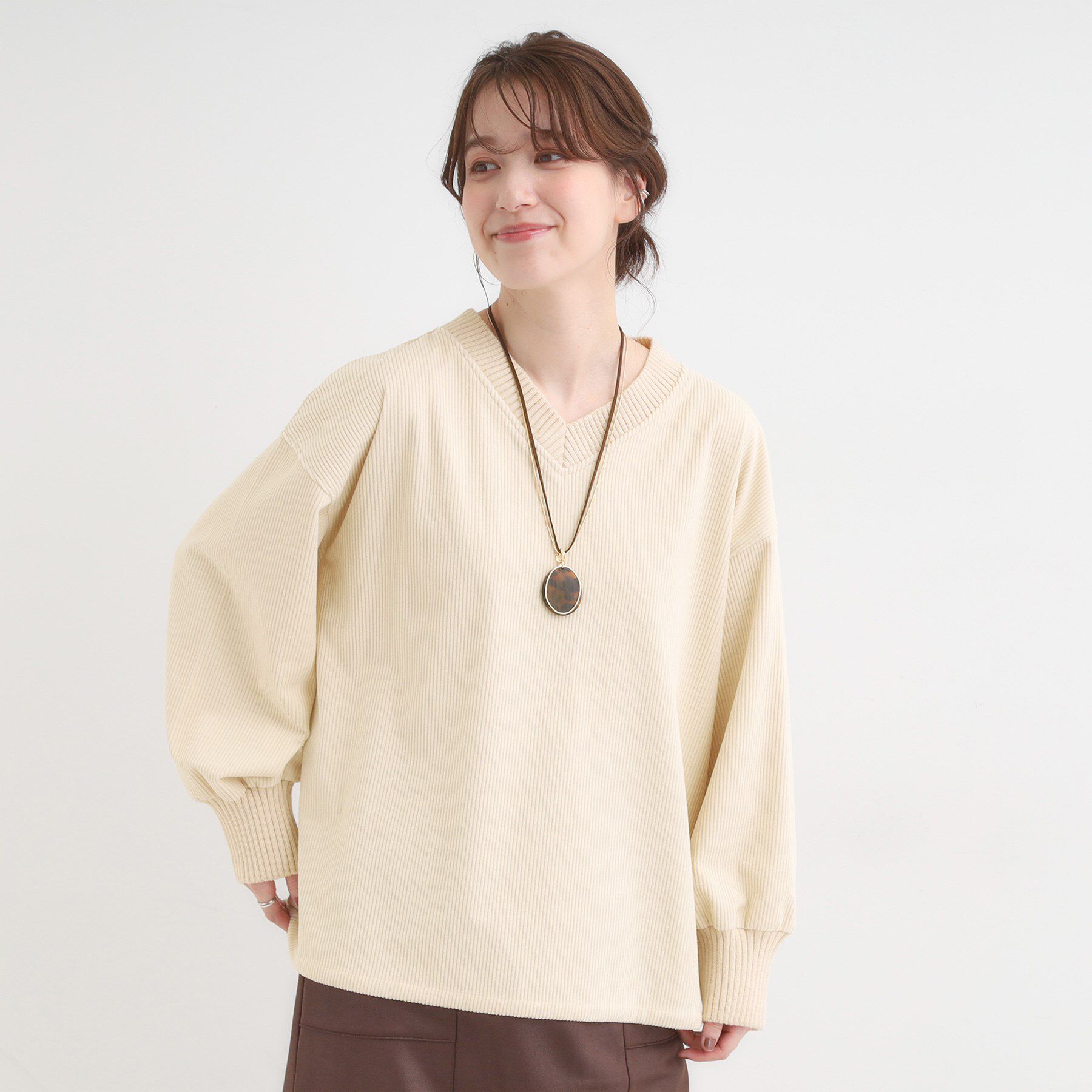 SHOO･LA･RUE「ニットリブコーデュロイトップス」|Tシャツ・カットソー|