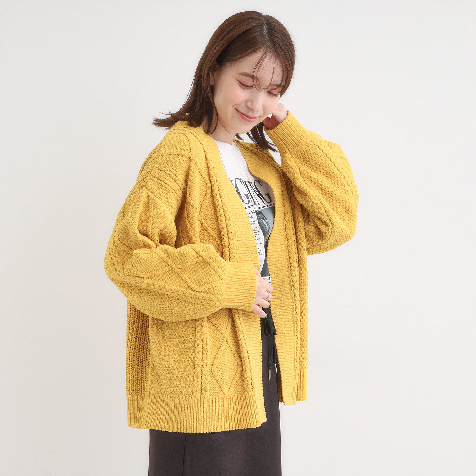 SHOO･LA･RUE「【洗濯機可/S-LL】大人の抜け感 ざっくり編み モールケーブルカーディガン【CIRCRIC】」|カーディガン|