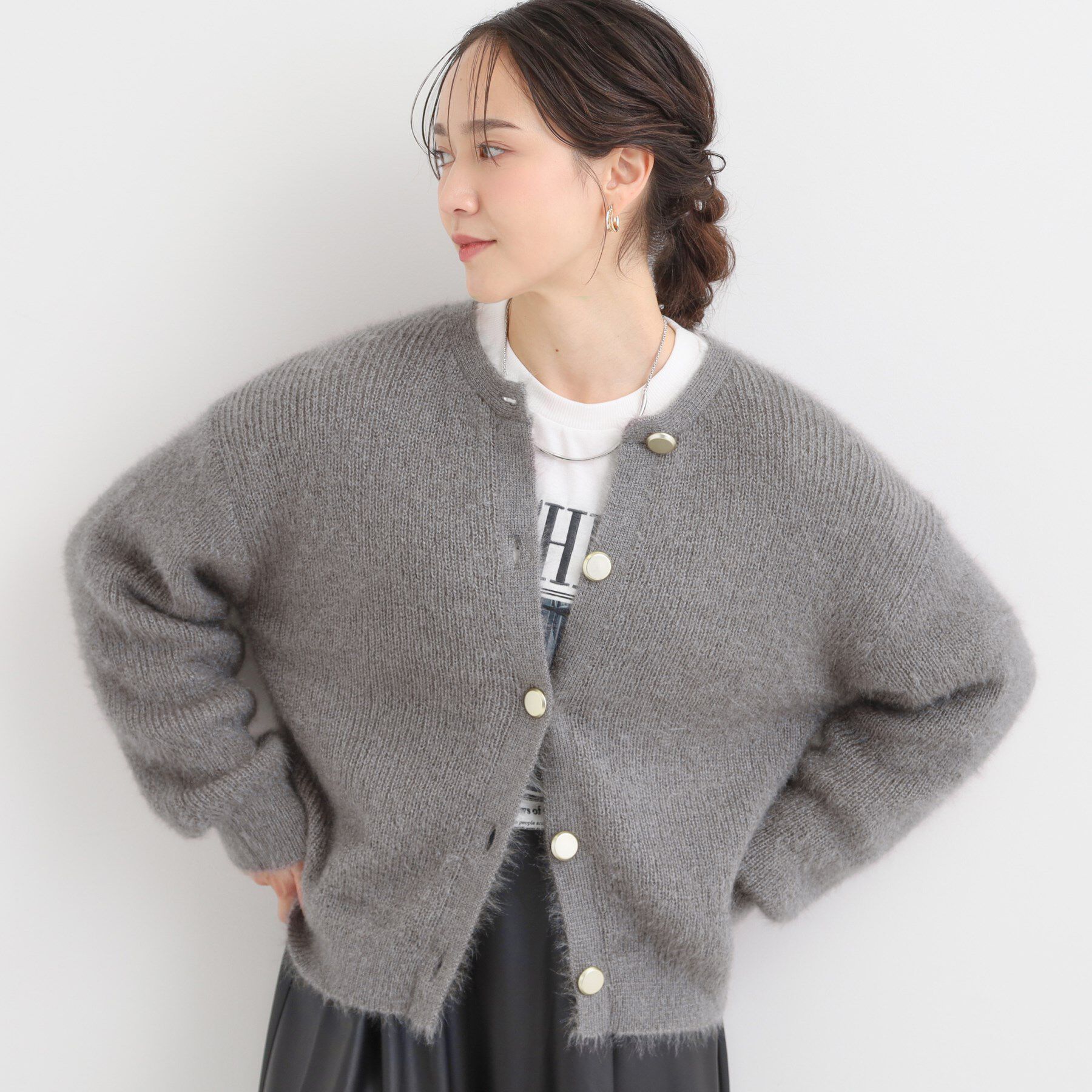 SHOO･LA･RUE「【S-LL】ふわふわシャギー 大人レディなカーディガン」|カーディガン|チャコールグレー(0