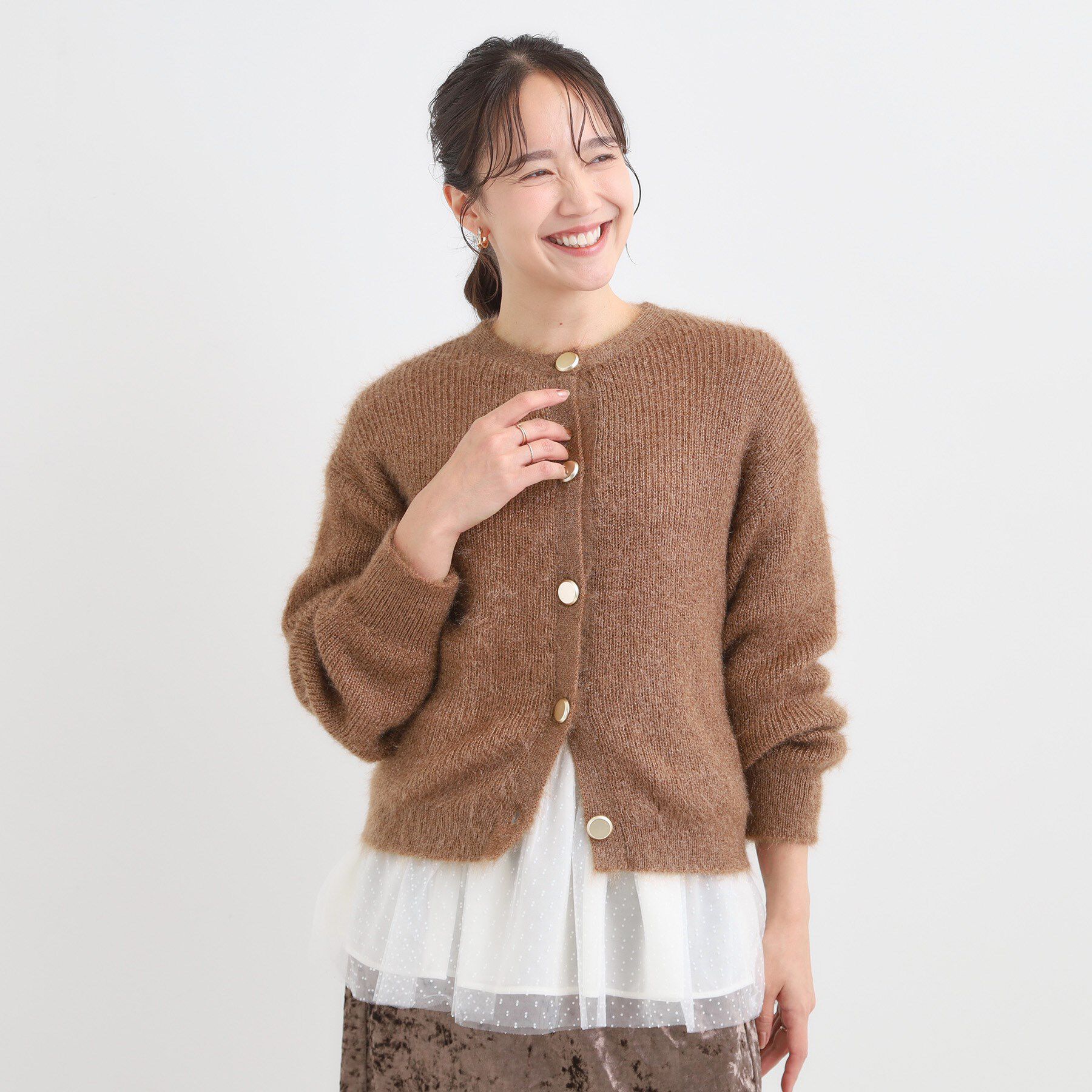 SHOO･LA･RUE「【S-LL】ふわふわシャギー 大人レディなカーディガン」|カーディガン|