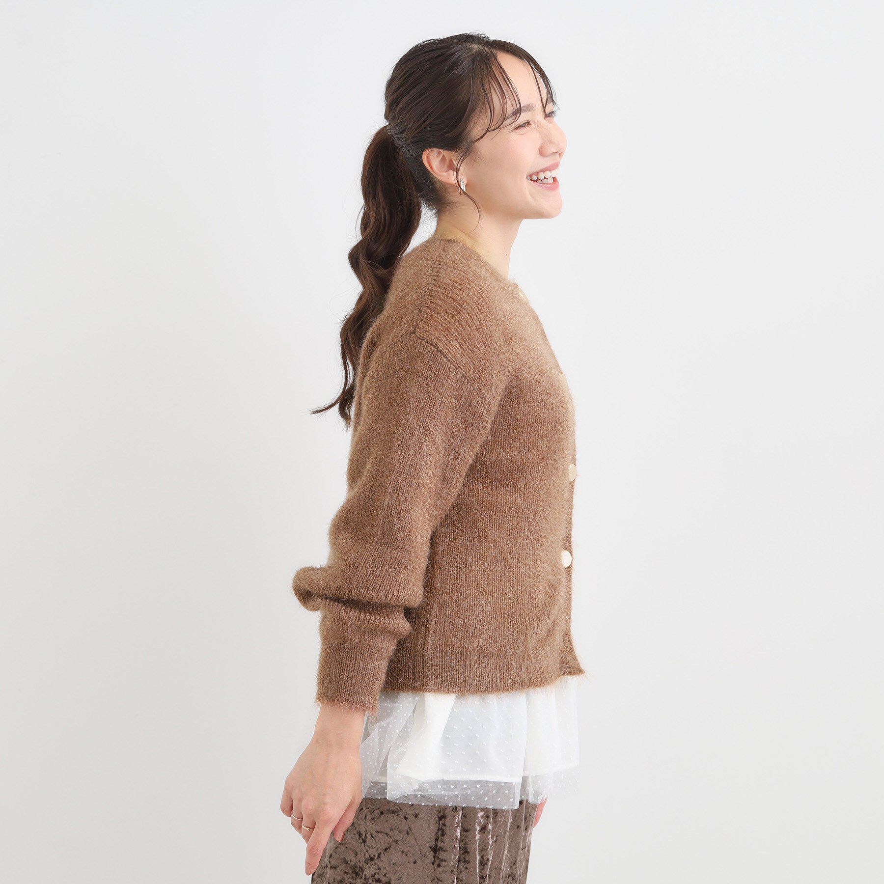 SHOO･LA･RUE「【S-LL】ふわふわシャギー 大人レディなカーディガン」|カーディガン|