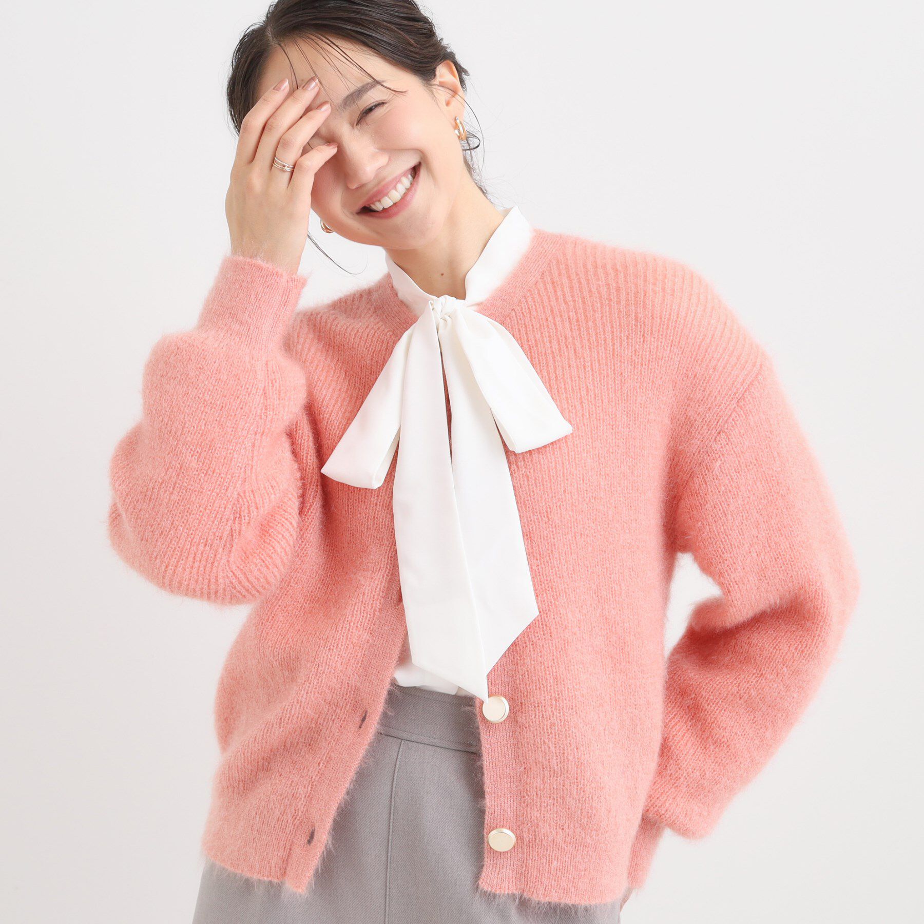 SHOO･LA･RUE「【S-LL】ふわふわシャギー 大人レディなカーディガン」|カーディガン|ピンク(072)
