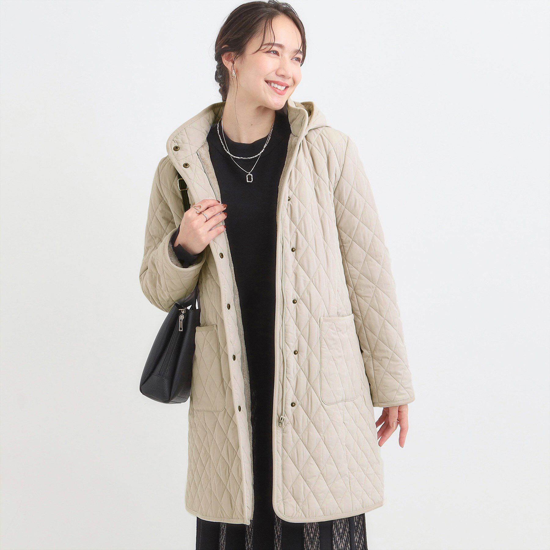 SHOO･LA･RUE「【撥水/フード取り外し可】自然にくびれる あったかダイヤ柄キルトコート【CIRCRIC】」|ダウン|