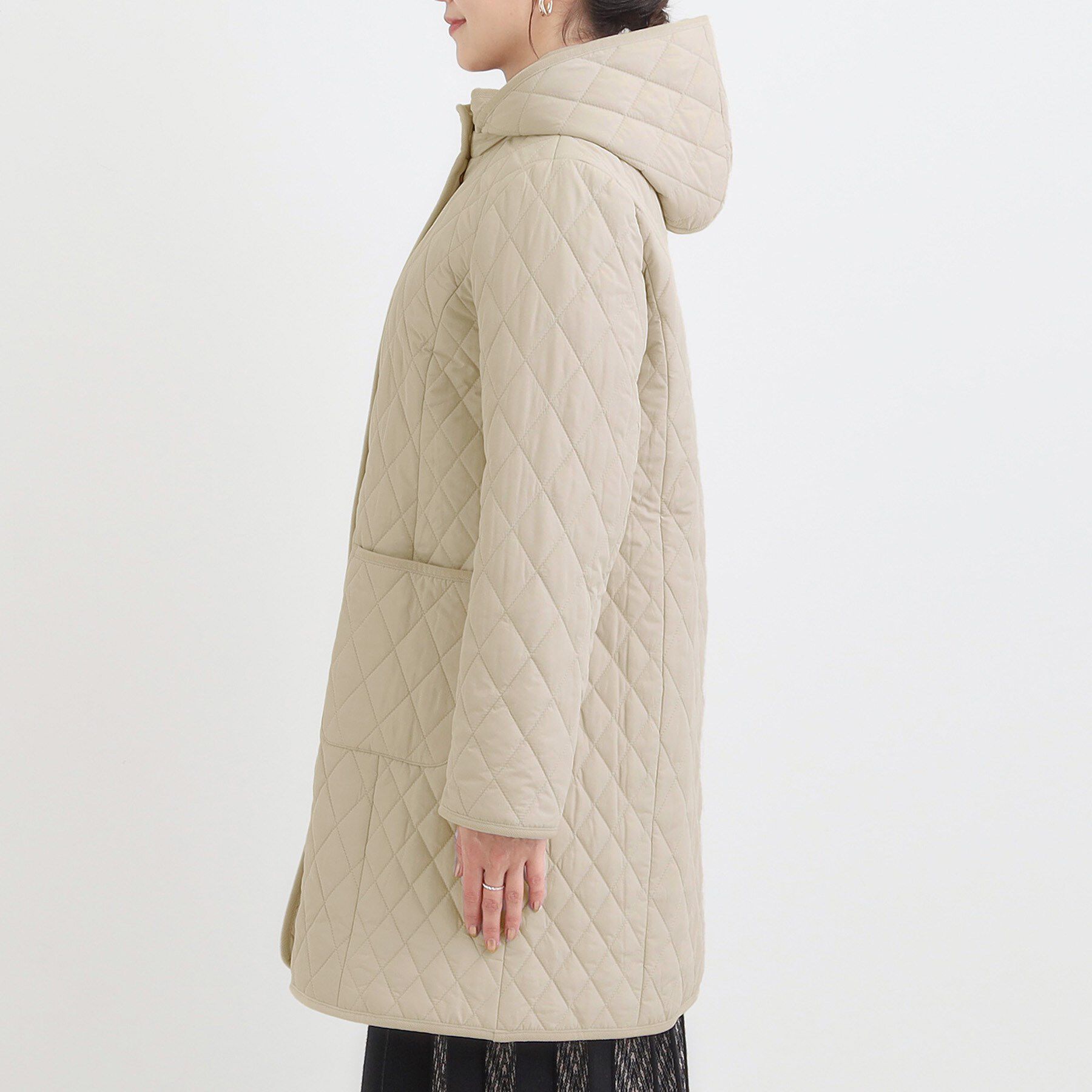 SHOO･LA･RUE「【撥水/フード取り外し可】自然にくびれる あったかダイヤ柄キルトコート【CIRCRIC】」|ダウン|