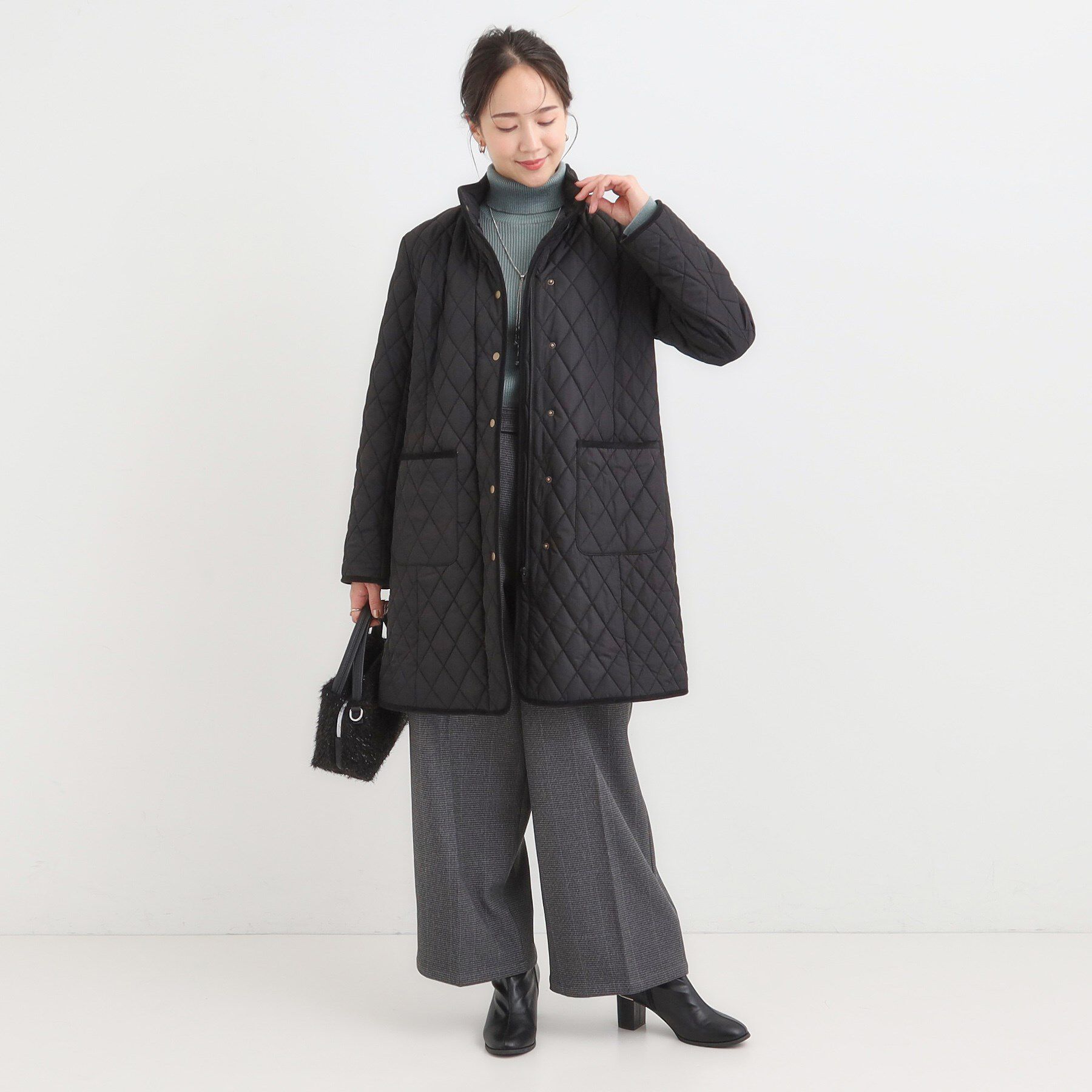 SHOO･LA･RUE「【撥水/フード取り外し可】自然にくびれる あったかダイヤ柄キルトコート【CIRCRIC】」|ダウン|