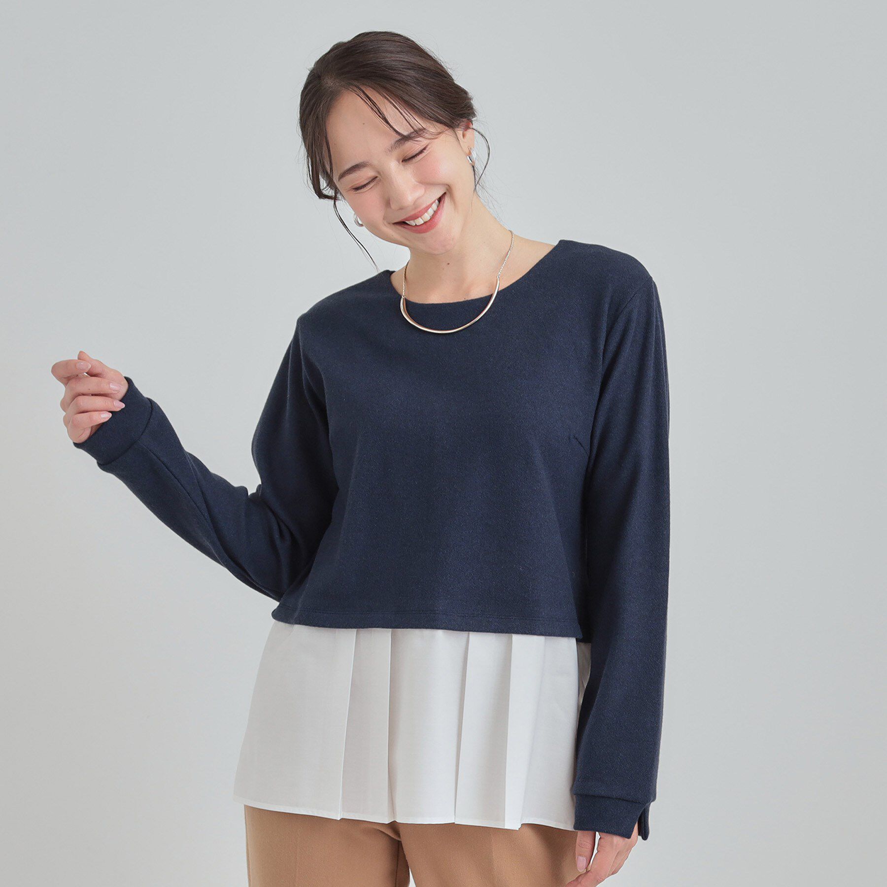 SHOO･LA･RUE「【S-LL】レイヤード風 シャツドッキングトップス」|Tシャツ・カットソー|