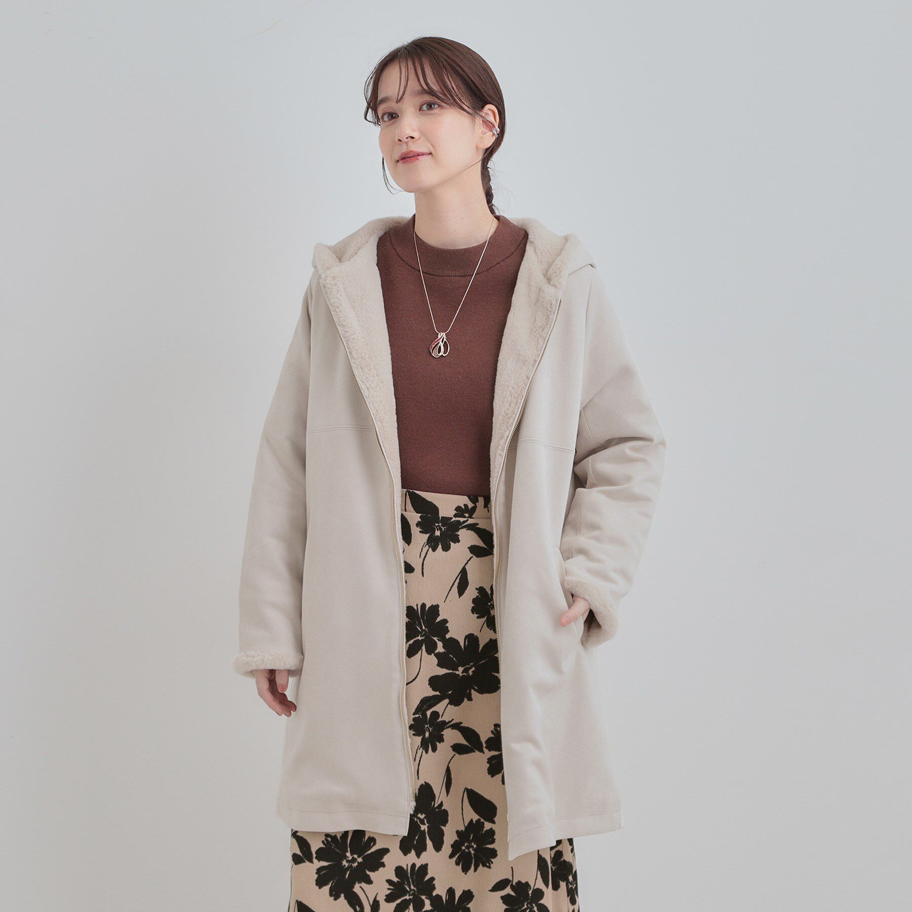 SHOO･LA･RUE「【S-LL】マットな色味が大人な雰囲気 スエード調フードコート」|その他|