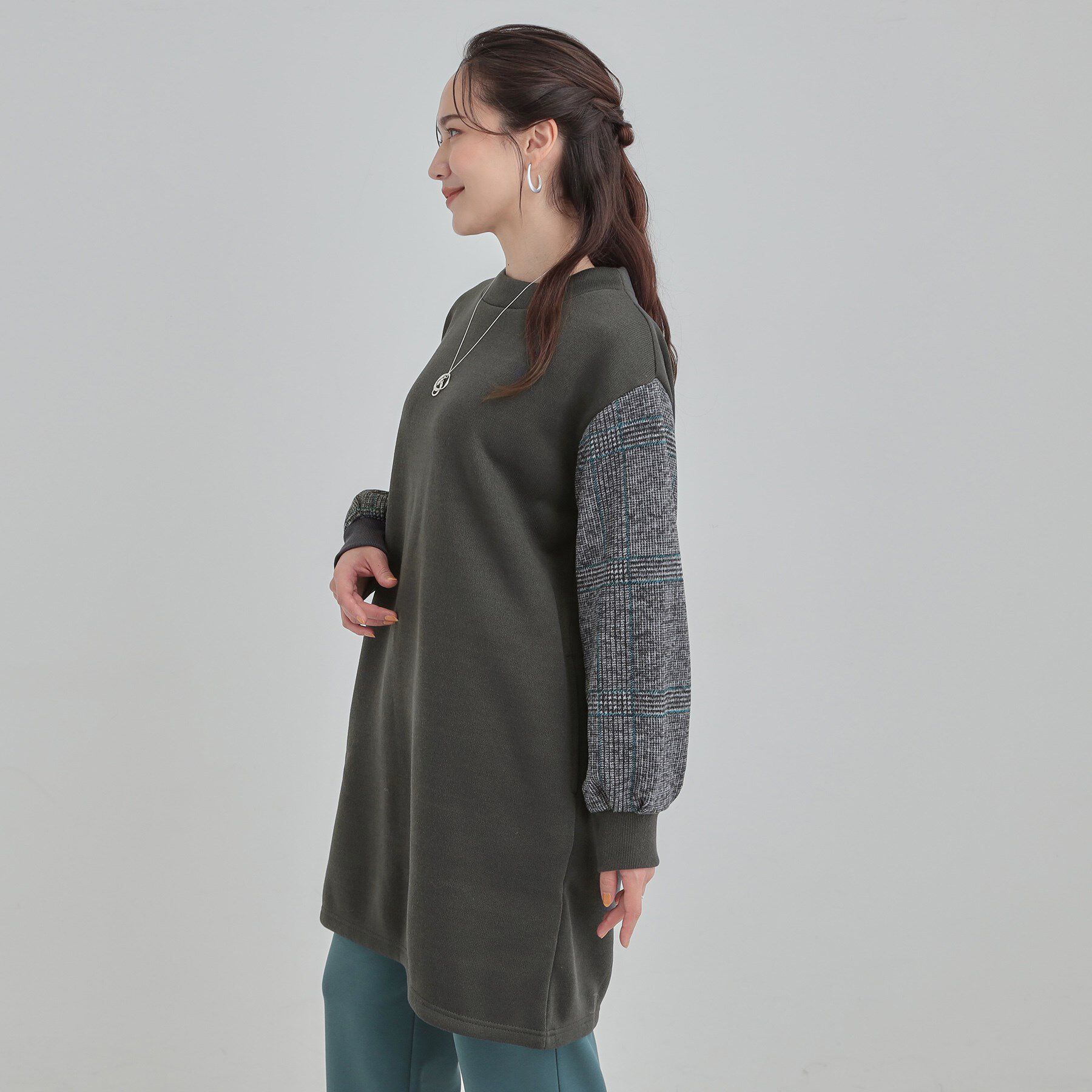 SHOO･LA･RUE「【S-LL/あったか】お袖チェック裏起毛チュニック」|チュニック|