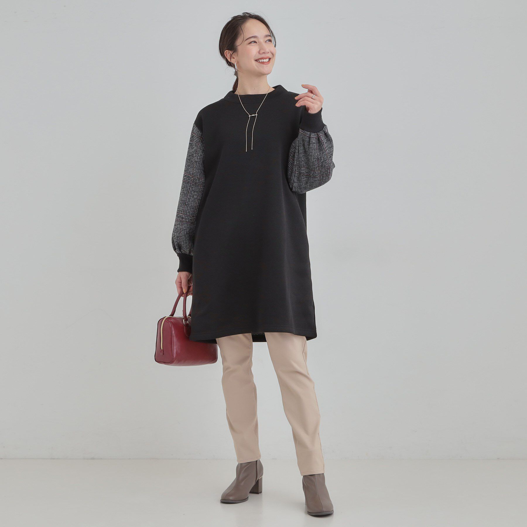 SHOO･LA･RUE「【S-LL/あったか】お袖チェック裏起毛チュニック」|チュニック|