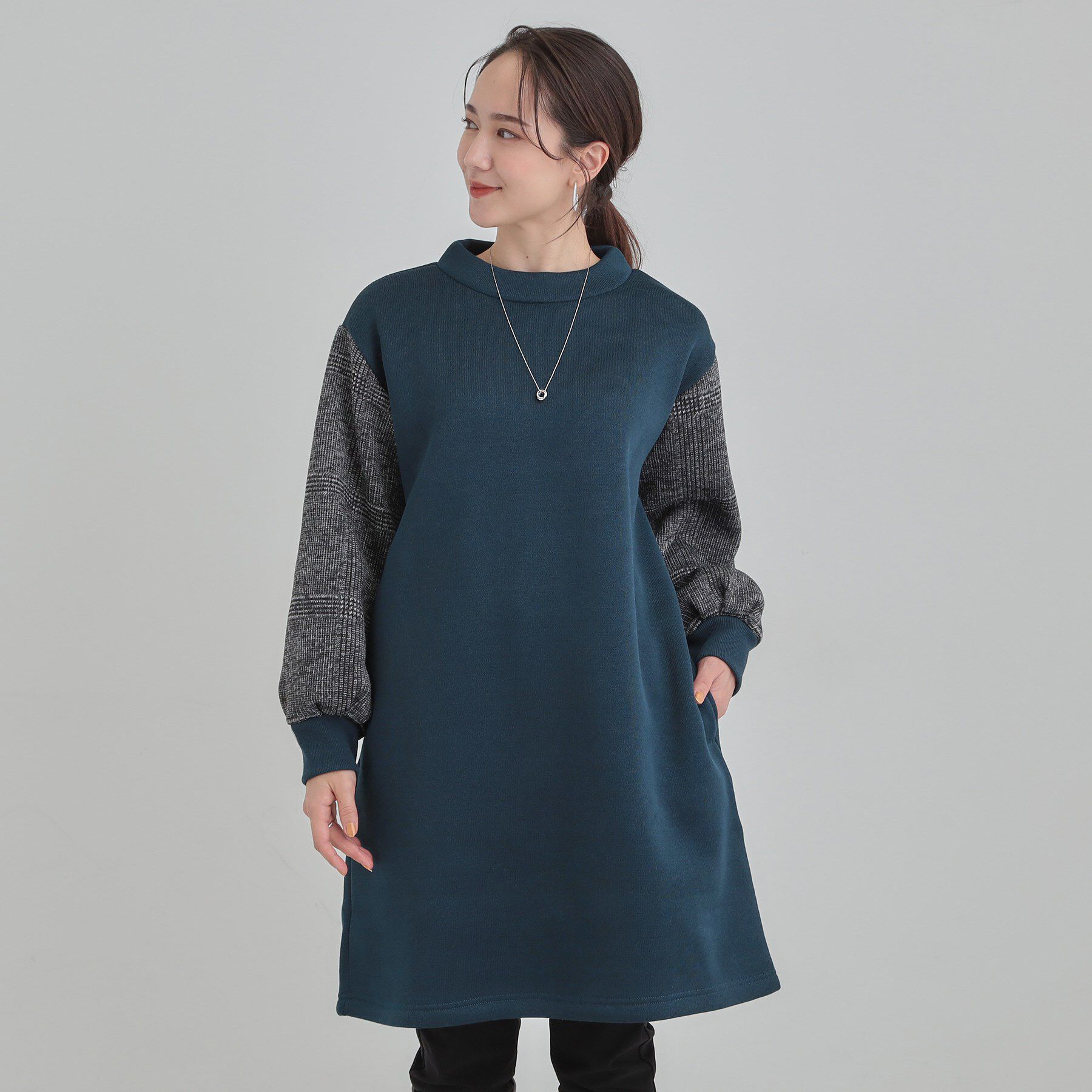 SHOO･LA･RUE「【S-LL/あったか】お袖チェック裏起毛チュニック」|チュニック|