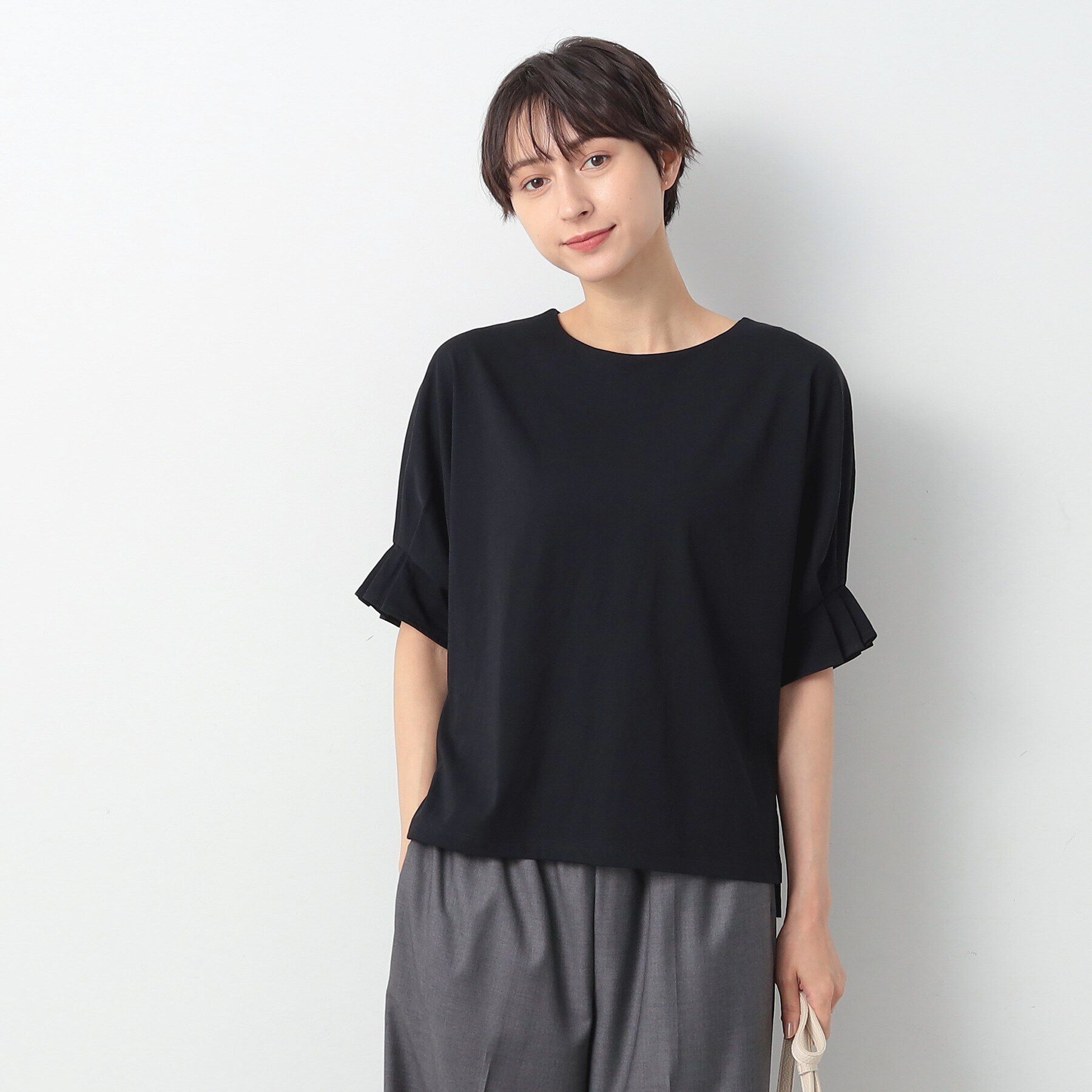 Dessin「【秋色登場・洗える】袖口タックカットソー（XS～L）」|Tシャツ・カットソー|ブラック(019)