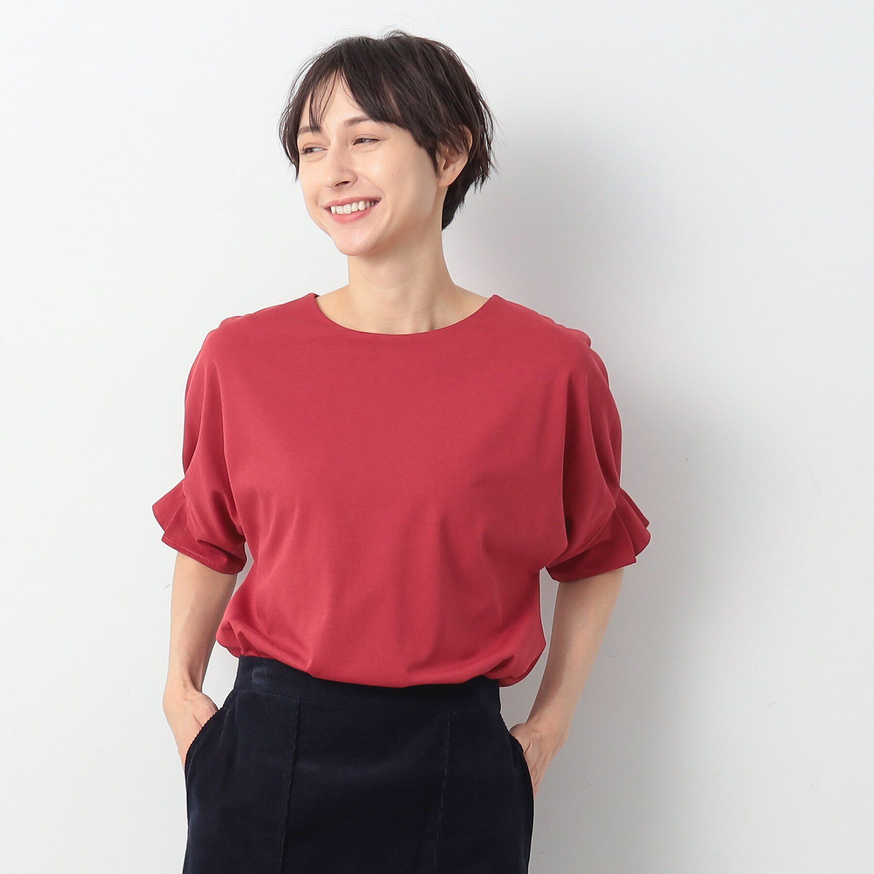 Dessin「【秋色登場・洗える】袖口タックカットソー（XS～L）」|Tシャツ・カットソー|レッド(062)
