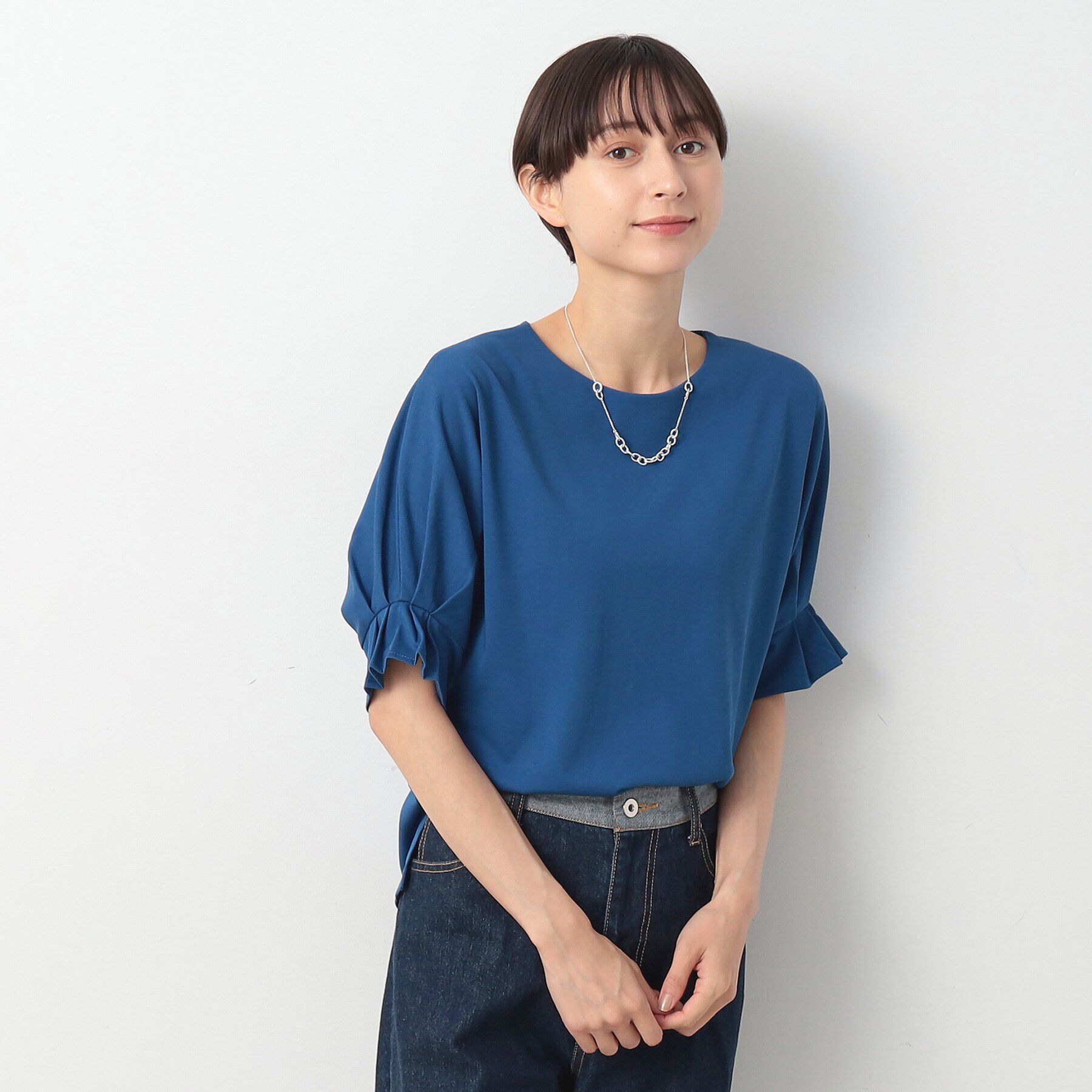 Dessin「【秋色登場・洗える】袖口タックカットソー（XS～L）」|Tシャツ・カットソー|ブルー(093)