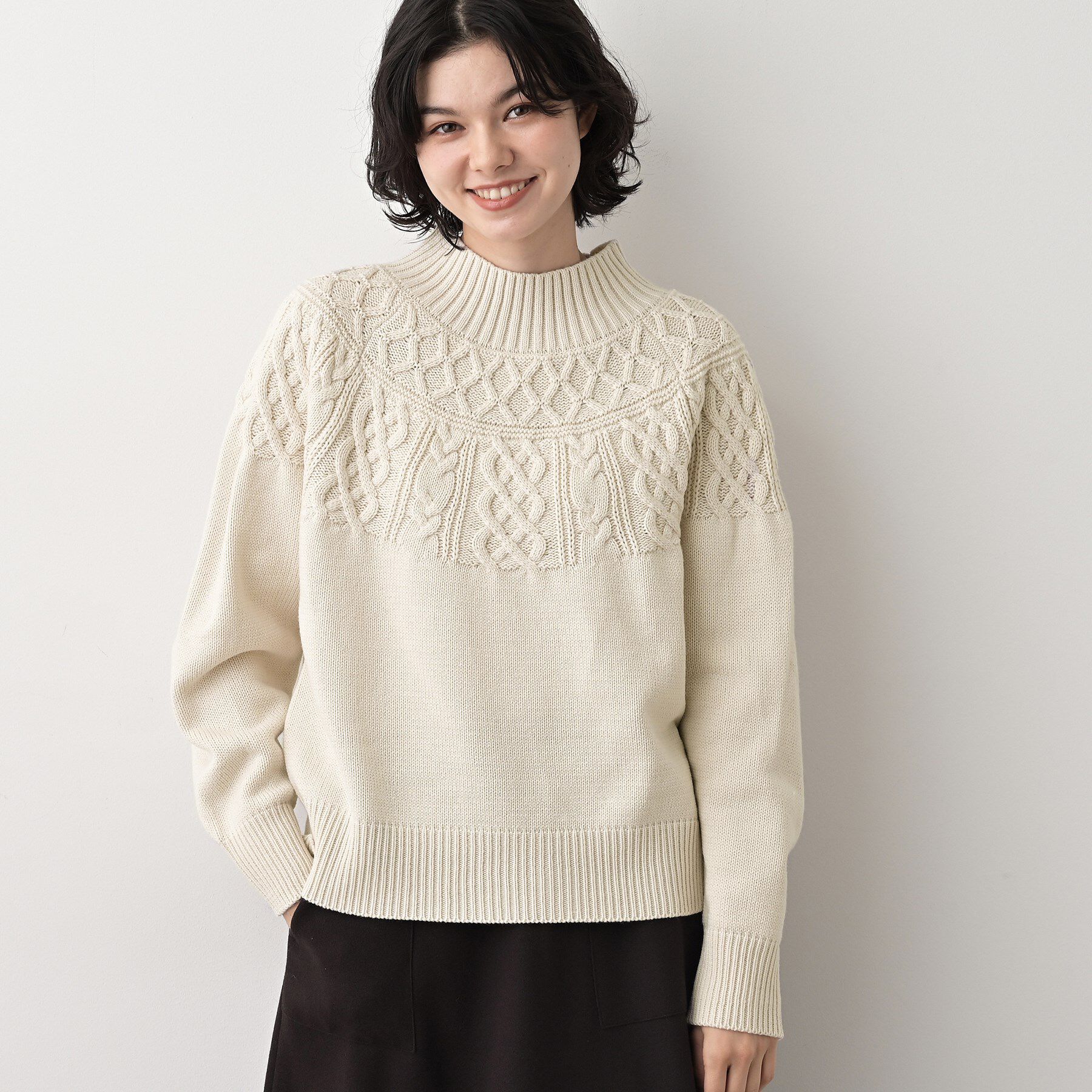Dessin「【着映え/洗える】求心ケーブル編みハイネックニット」|ニット・セーター|
