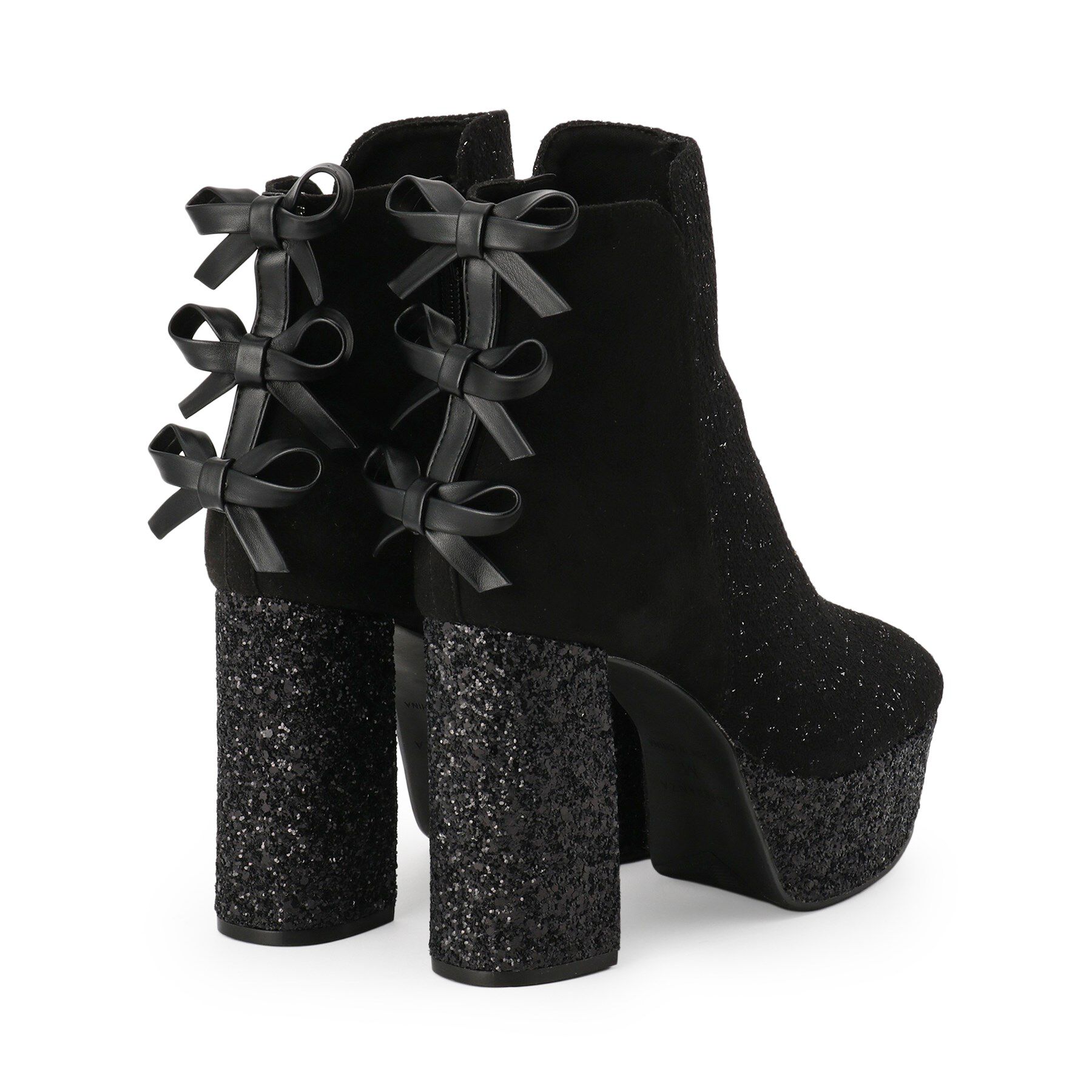 ESPERANZA「【ラク盛り/ショートブーツ】バックリボングリッターヒールショートブーツ」|ショートブーツ|