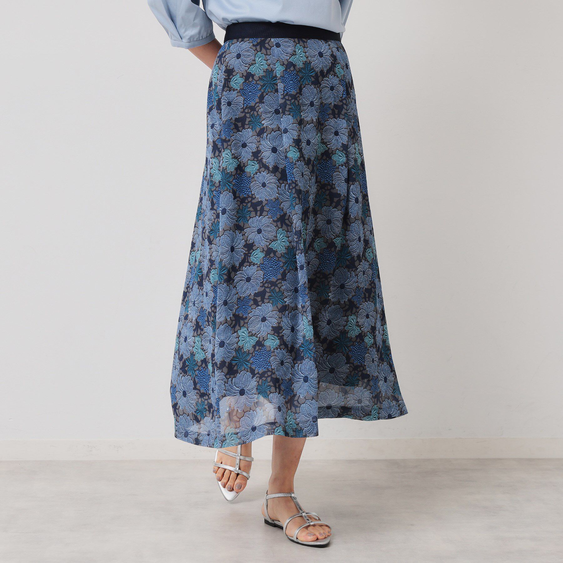 SunaUna「【&yours project／S～L】レース柄フレアスカート」|スカート|ネイビー(194)