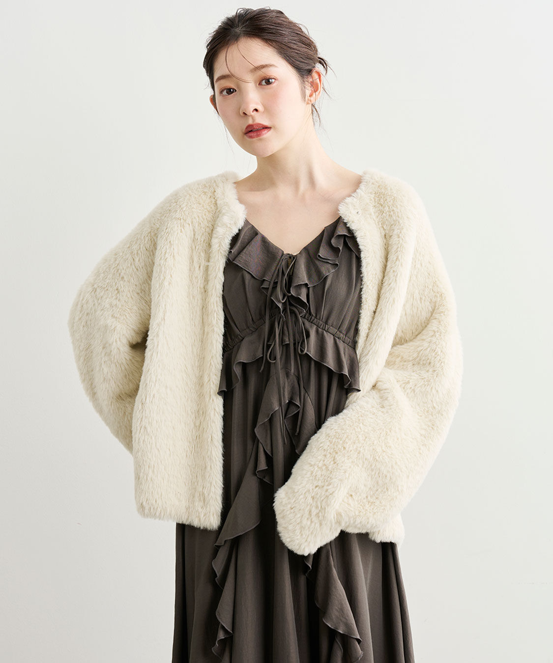 COCO DEAL「ダブルフェイスフェザーニットアウター」|その他|アイボリー