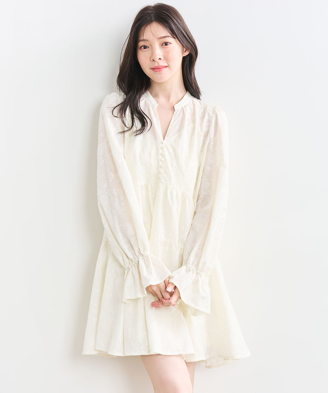 COCO DEAL「エンブロイダリーティアードミニワンピース」|ワンピース|アイボリー