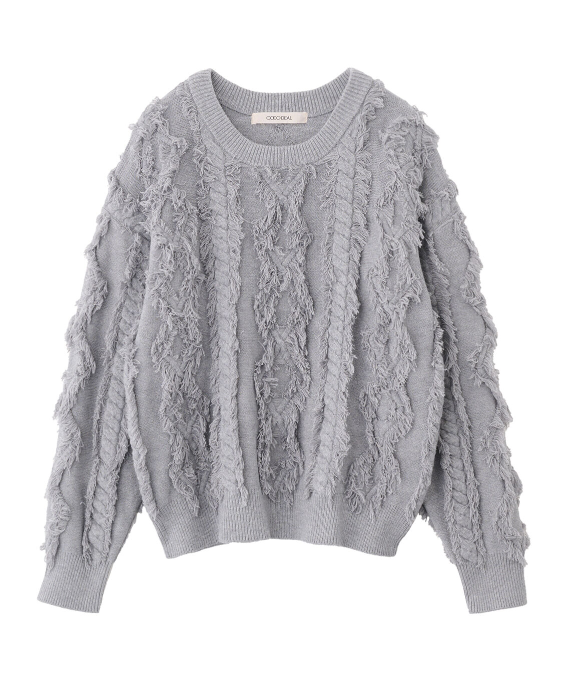 COCO DEAL「フリンジケーブルニット」|ニット・セーター|杢グレー