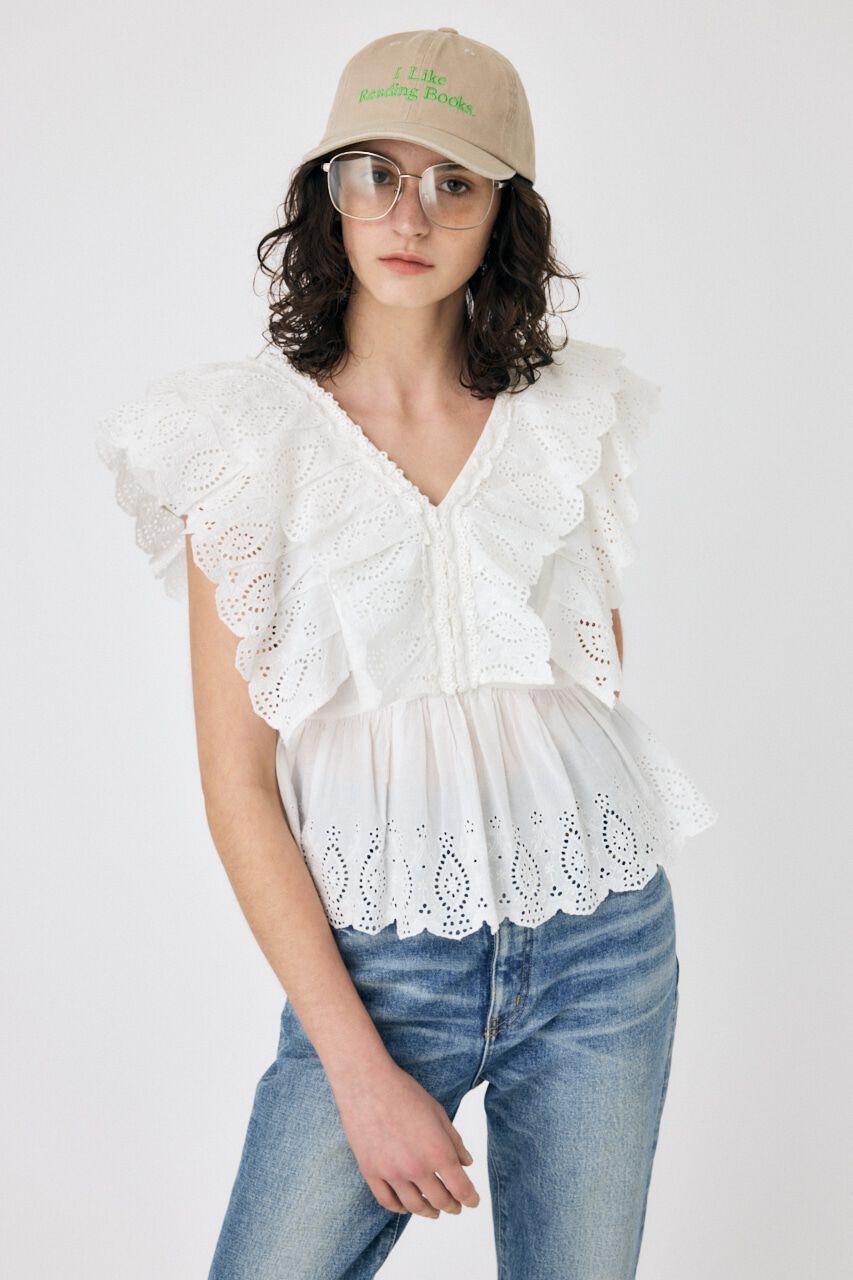 MOUSSY「EYELET CAPSLEEVE ブラウス」|シャツ・ブラウス|