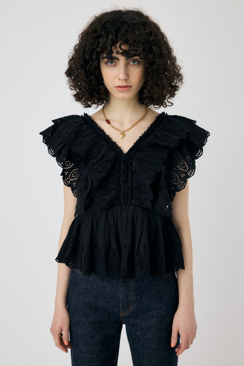 MOUSSY「EYELET CAPSLEEVE ブラウス」|シャツ・ブラウス|
