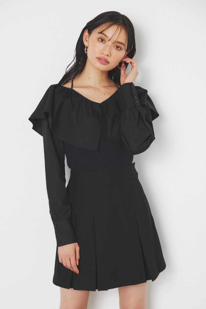 rienda「フリルネック布帛コンビKnit TOP」|ニット・セーター|