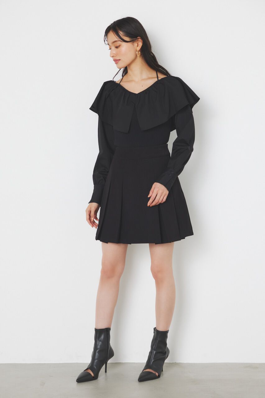 rienda「フリルネック布帛コンビKnit TOP」|ニット・セーター|