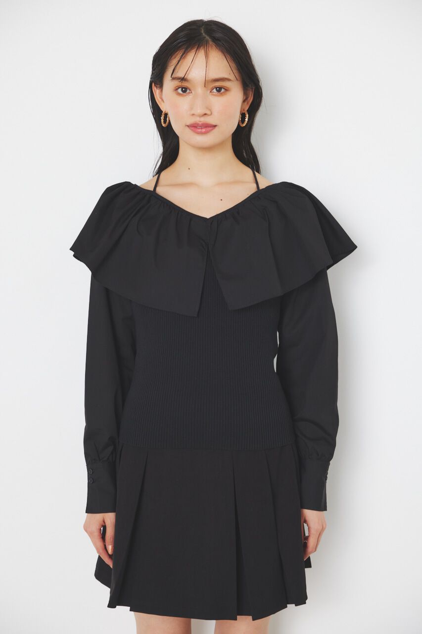 rienda「フリルネック布帛コンビKnit TOP」|ニット・セーター|