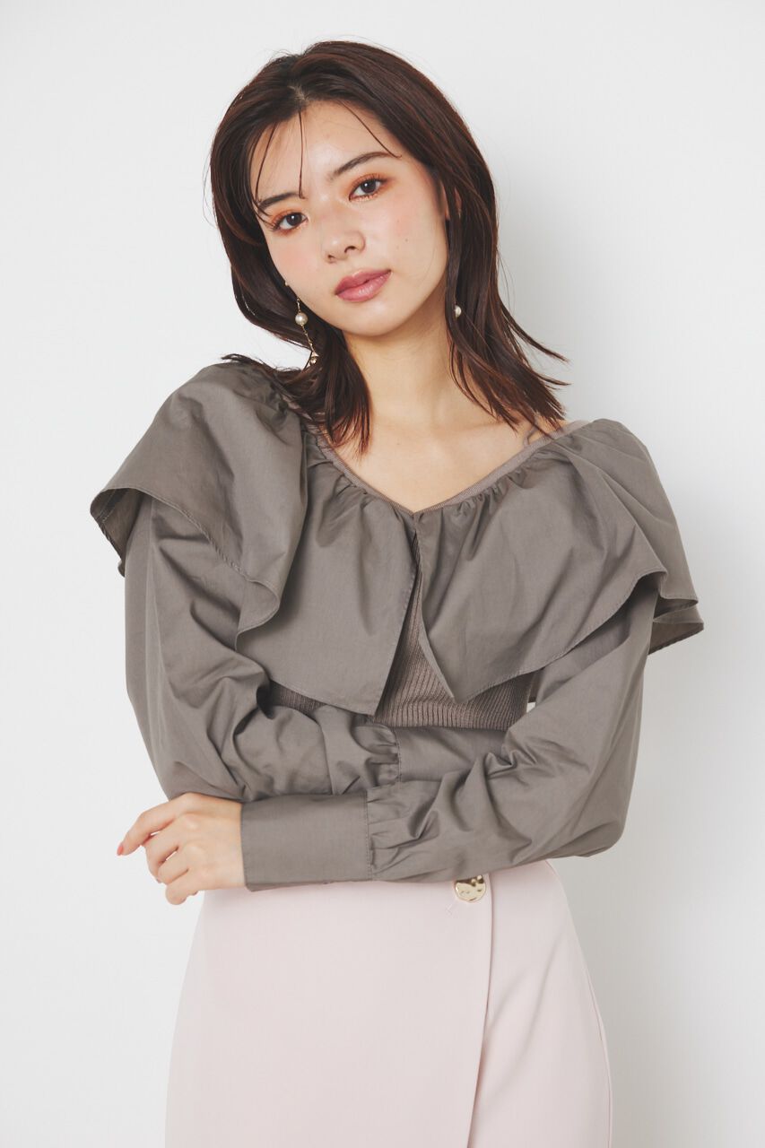 rienda「フリルネック布帛コンビKnit TOP」|ニット・セーター|