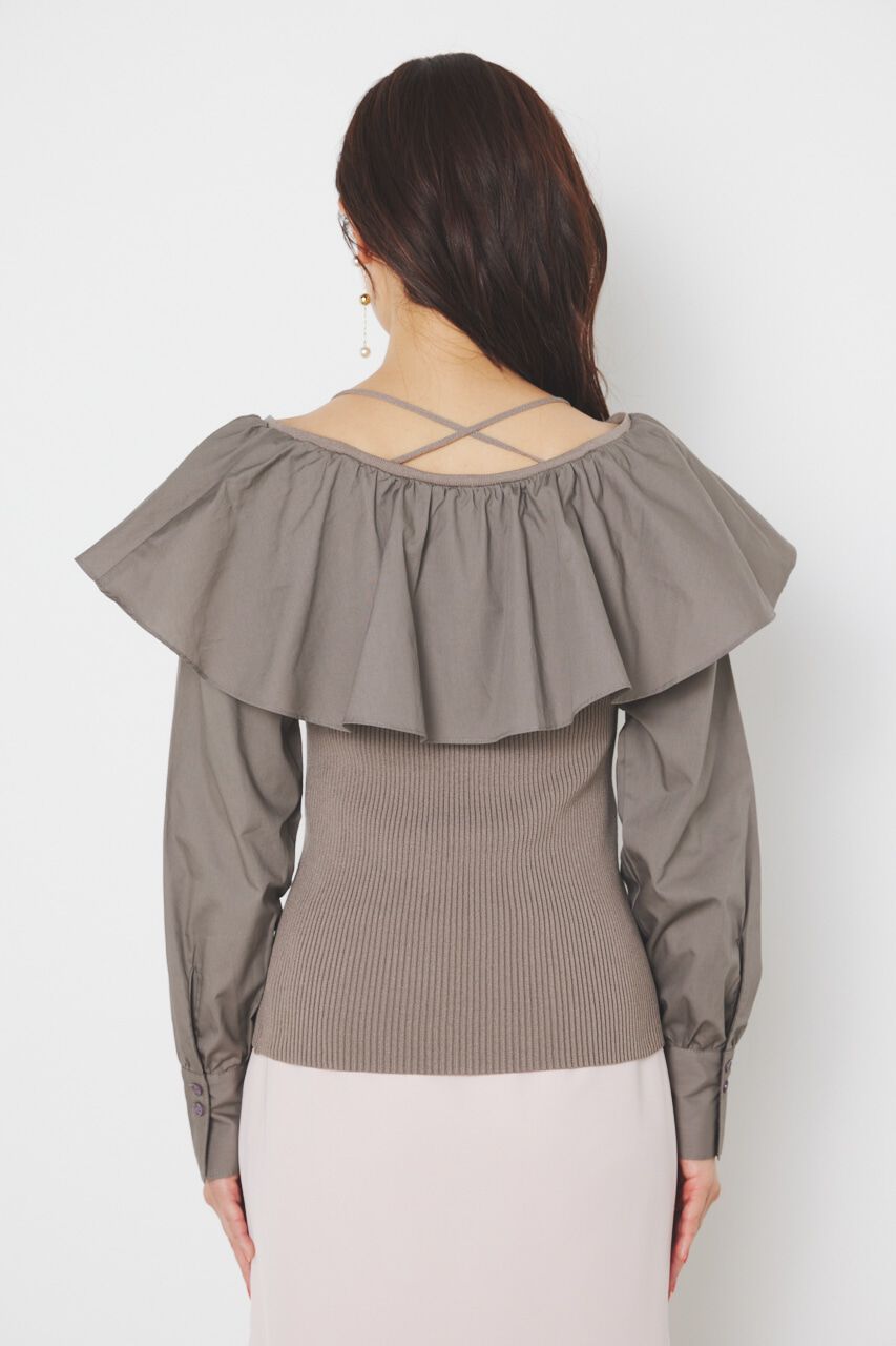 rienda「フリルネック布帛コンビKnit TOP」|ニット・セーター|