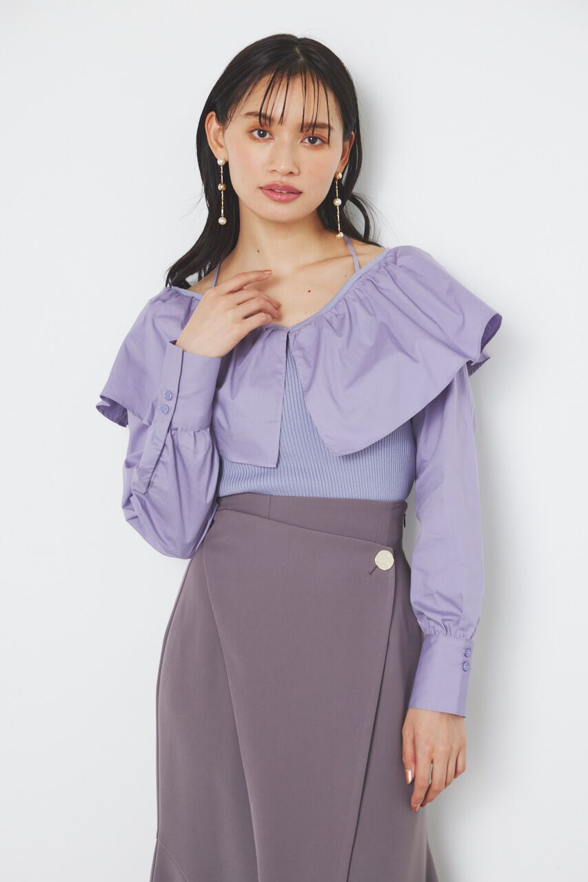 rienda「フリルネック布帛コンビKnit TOP」|ニット・セーター|PUR