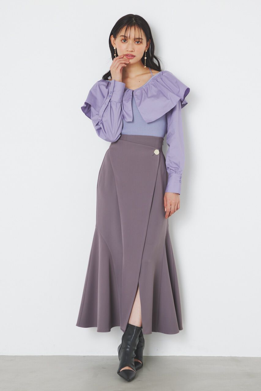 rienda「フリルネック布帛コンビKnit TOP」|ニット・セーター|