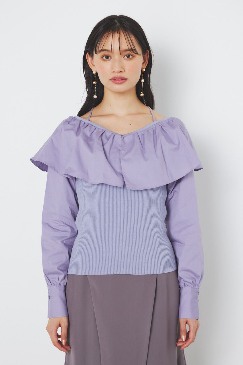 rienda「フリルネック布帛コンビKnit TOP」|ニット・セーター|