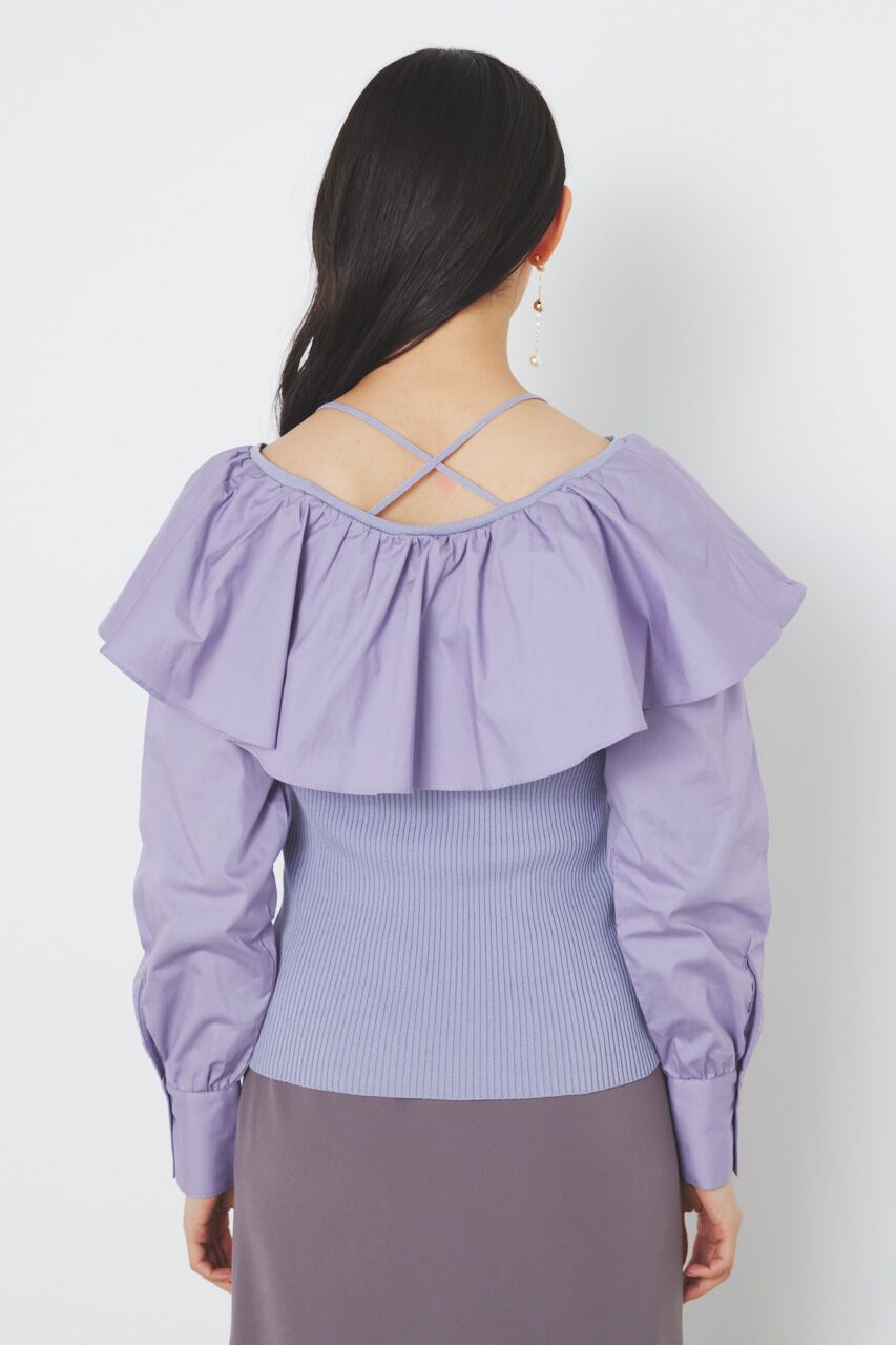 rienda「フリルネック布帛コンビKnit TOP」|ニット・セーター|