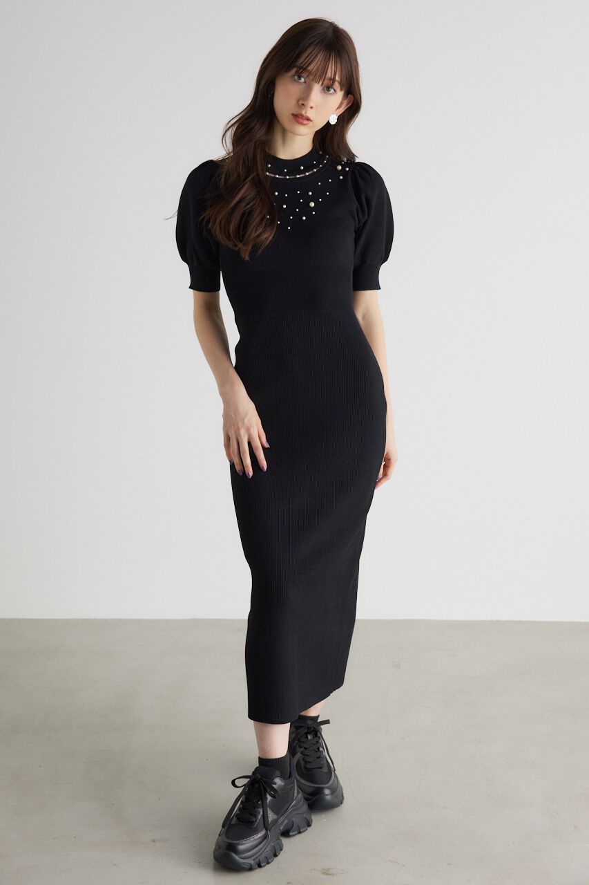 rienda「2WAYネックリボンフェイクパールKnit OP」|ワンピース|