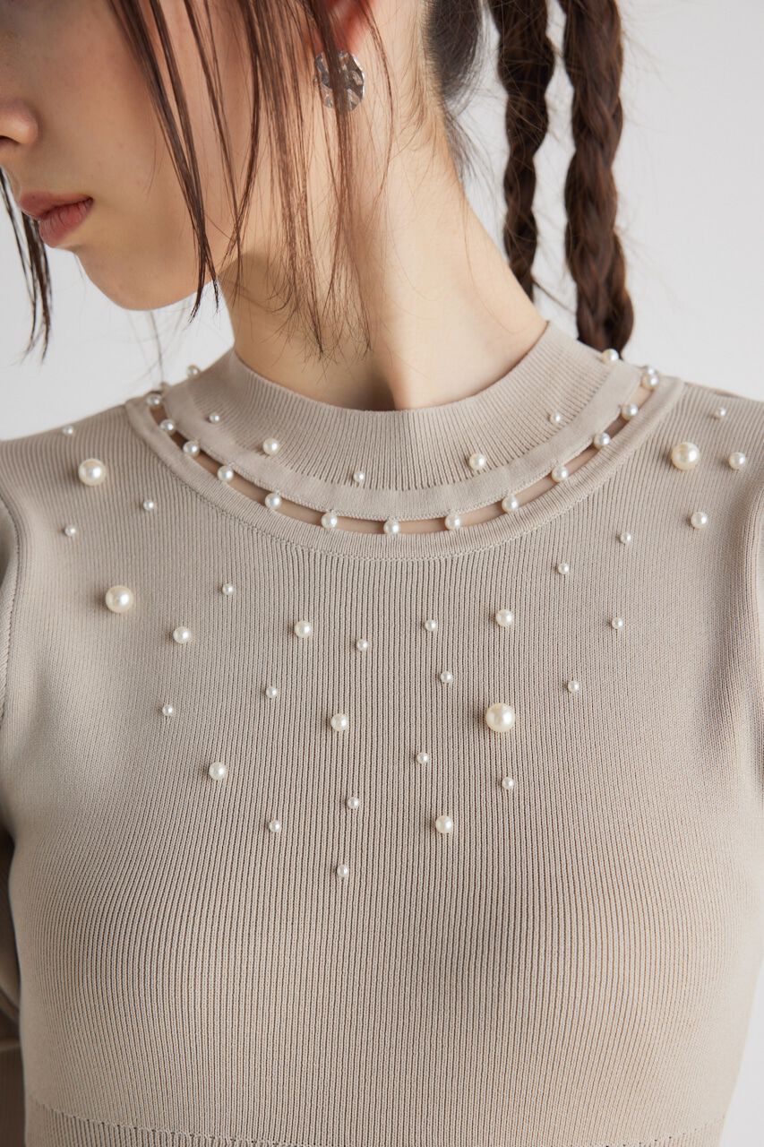 rienda「2WAYネックリボンフェイクパールKnit OP」|ワンピース|
